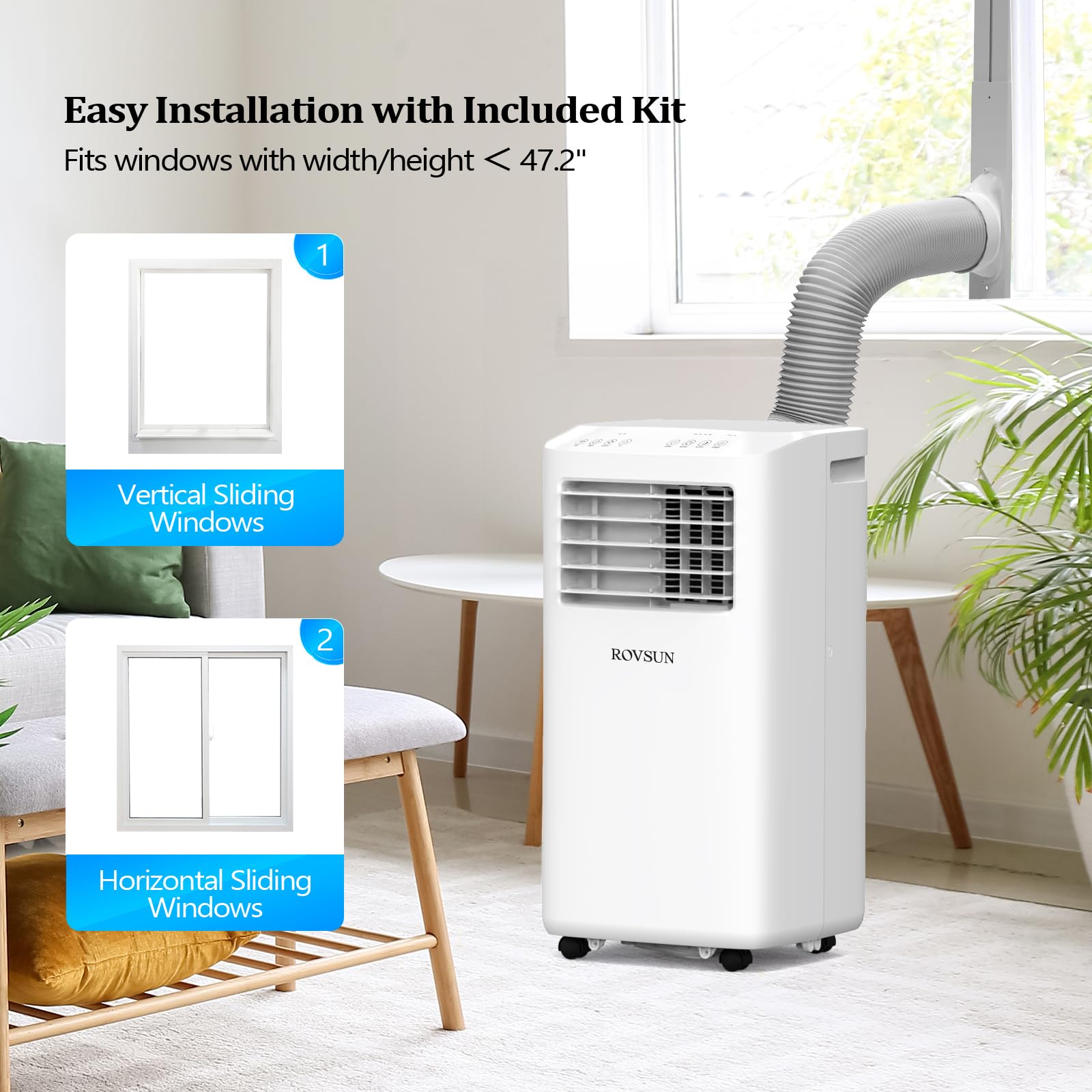 ROVSUN 10000 BTU Portable Air Conditioner Heater Combo - 4-in-1 AC Unit with Remote, Fan & Dehumidifier - Digital Display & Timer - Perfect for Home, Office, Dorm, Bedroom & Small Spaces - Easy Installation Kit Included