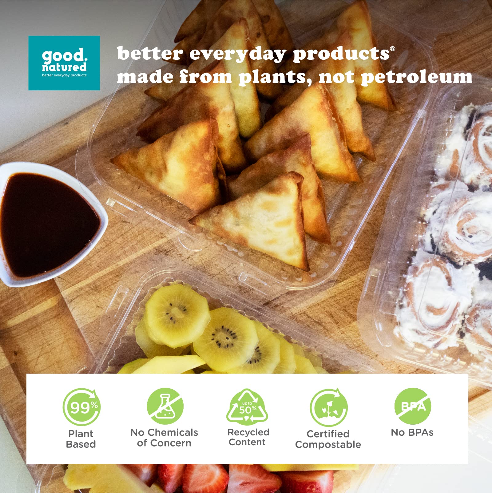 Eco-Friendly 175-Pack of 8x8x3 Inch Square 80 oz Clear Food Storage Containers - 99% Plant-Based BPA-Free Hinged Lid Containers for Meal Prep, Leftovers & Bulk Food Storage | Sustainable Kitchen & Pantry Organization