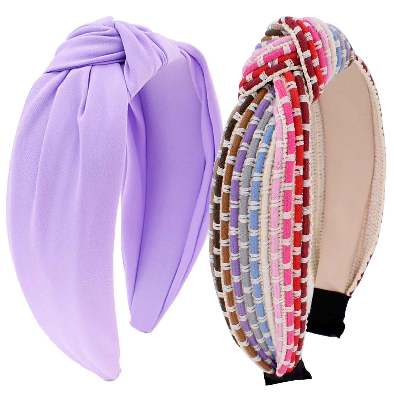 BEGOOD Boho Knotted Wide Headbands for Women - Fashion Designer Purple Turban Hair Accessories for Girls (2Pcs) - Perfect for Yoga, Workouts, and Casual Outfits