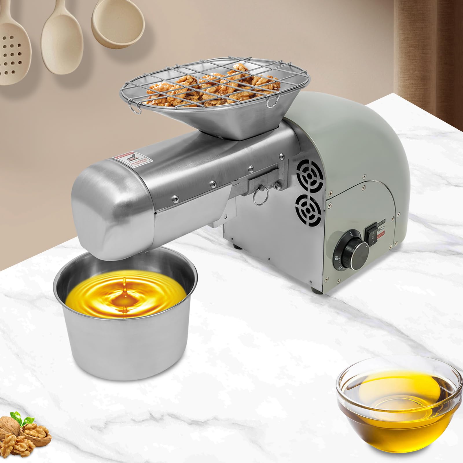 1800W Electric Oil Press Machine for Home & Commercial Use - Cold & Hot Press Nut Seed Extractor with 2 Press Rods - Stainless Steel Oil Maker for Peanuts, Sesame, Soybean - Perfect for Healthy Cooking, DIY Essential Oils & Small Business Production