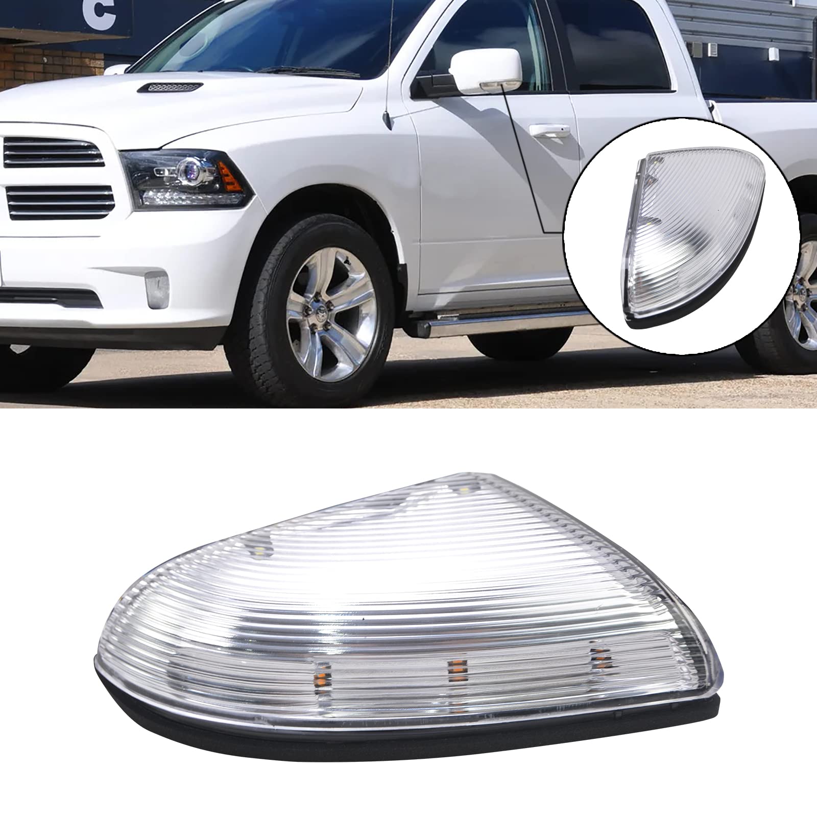 LED Front Left Driver Side Mirror Turn Signal Puddle Light Compatible with 2009-2018 Dodge Ram 1500 & 2500 - Replaces 68064948AA - Enhances Nighttime Visibility & Safety for Parking & Lane Changes