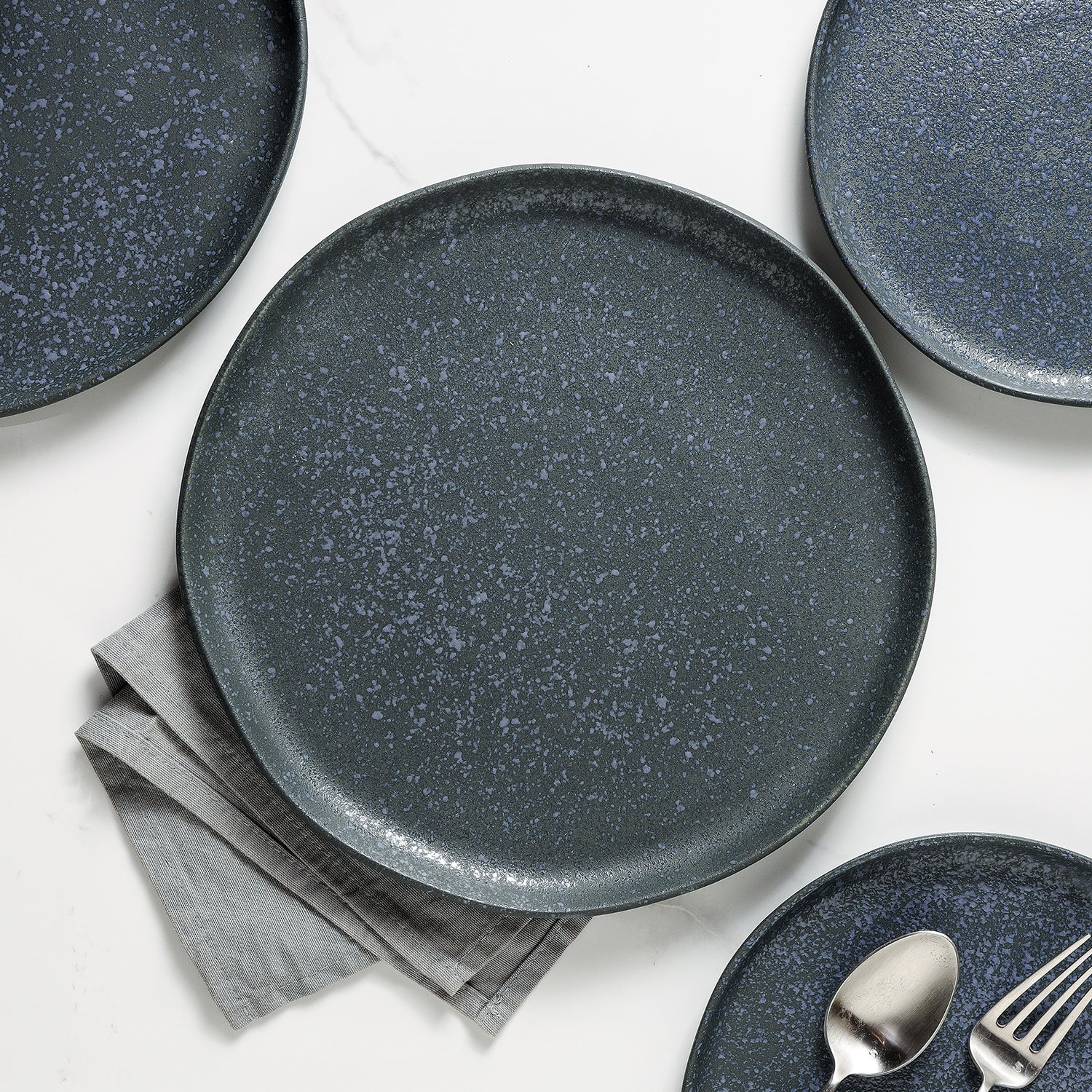 Premium Tom Stoneware Dinnerware Set - Elegant Grey & Blue Ceramic Plates & Bowls for Everyday Dining, Dinner Parties & Home Decor
