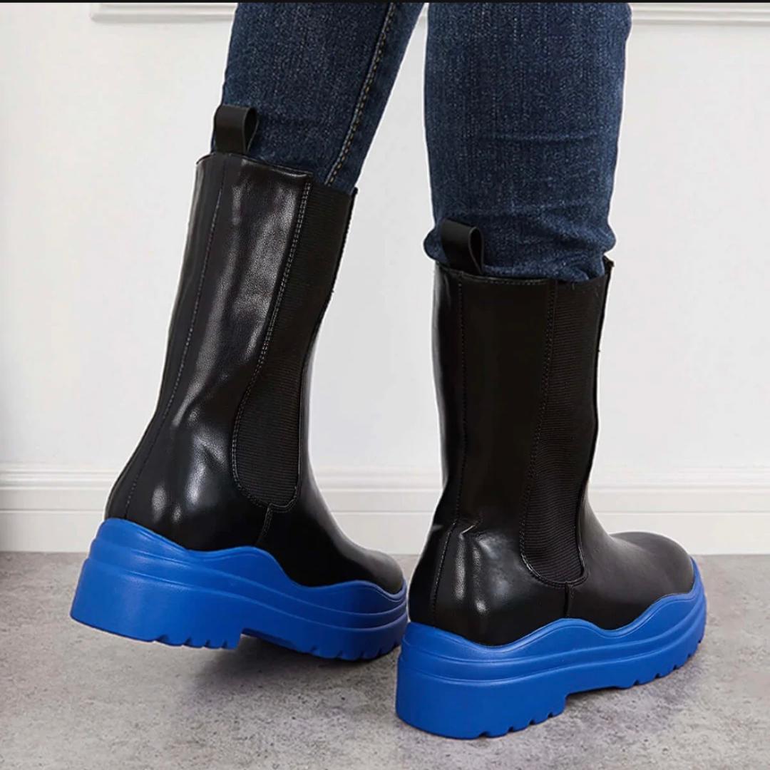 Cendi Booties for Women - Comfortable Black & Blue Winter Boots for Casual Wear, Outdoor Walking, and Cold Weather Fashion