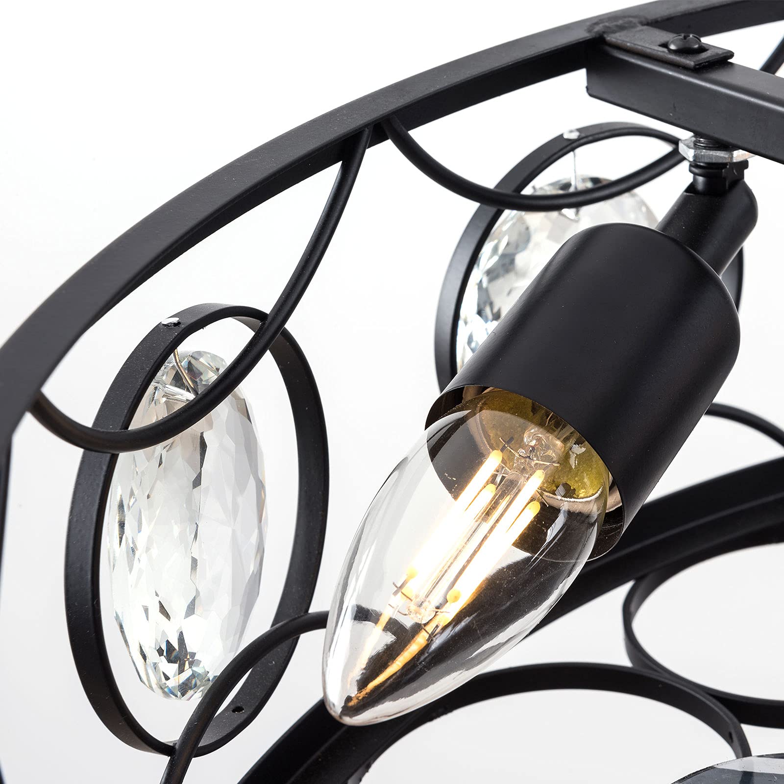 OUKANING 18 Inch Black Flush Mount Ceiling Fan Light Kit with Remote - Industrial Style Crystal Chandelier Lighting Fixture for Living Room, Bedroom, Kitchen - 4 E27 Bulb Bases (Bulbs Not Included) | Perfect for Modern Farmhouse, Loft & Industrial Home Decor