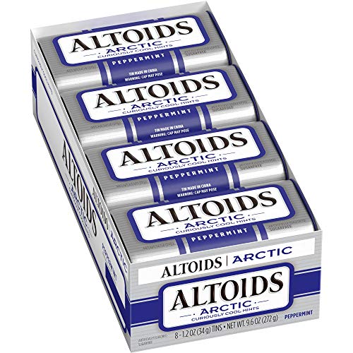 ALTOIDS Arctic Peppermint Mints - 1.2 Oz Tin (Pack of 8) | Refreshing Breath Mints for Office, Travel & After Meals | Strong Peppermint Flavor
