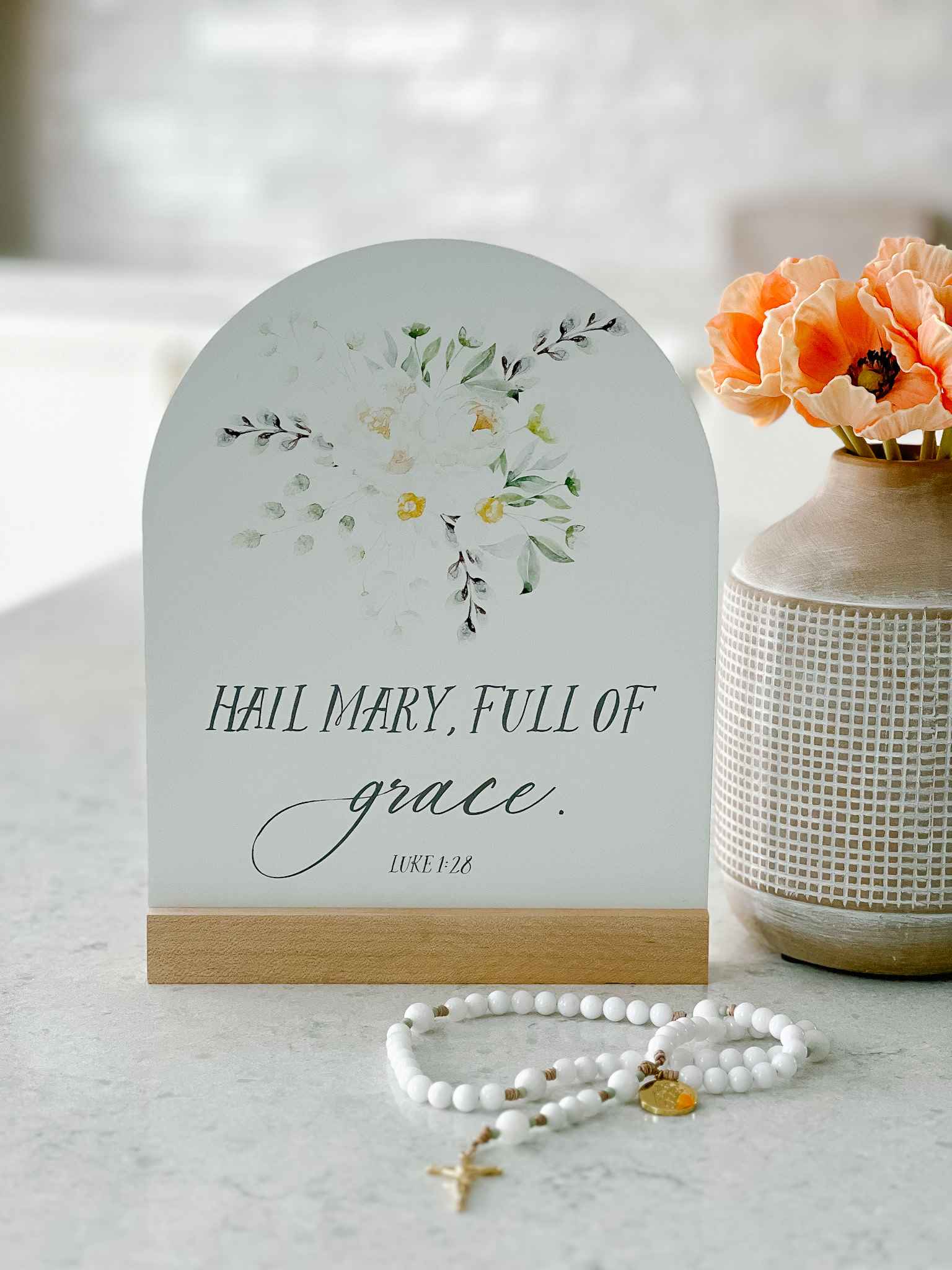Hail Mary Arch Sign - Religious Home Decor for Wall, Perfect for Bedroom, Living Room & Prayer Space