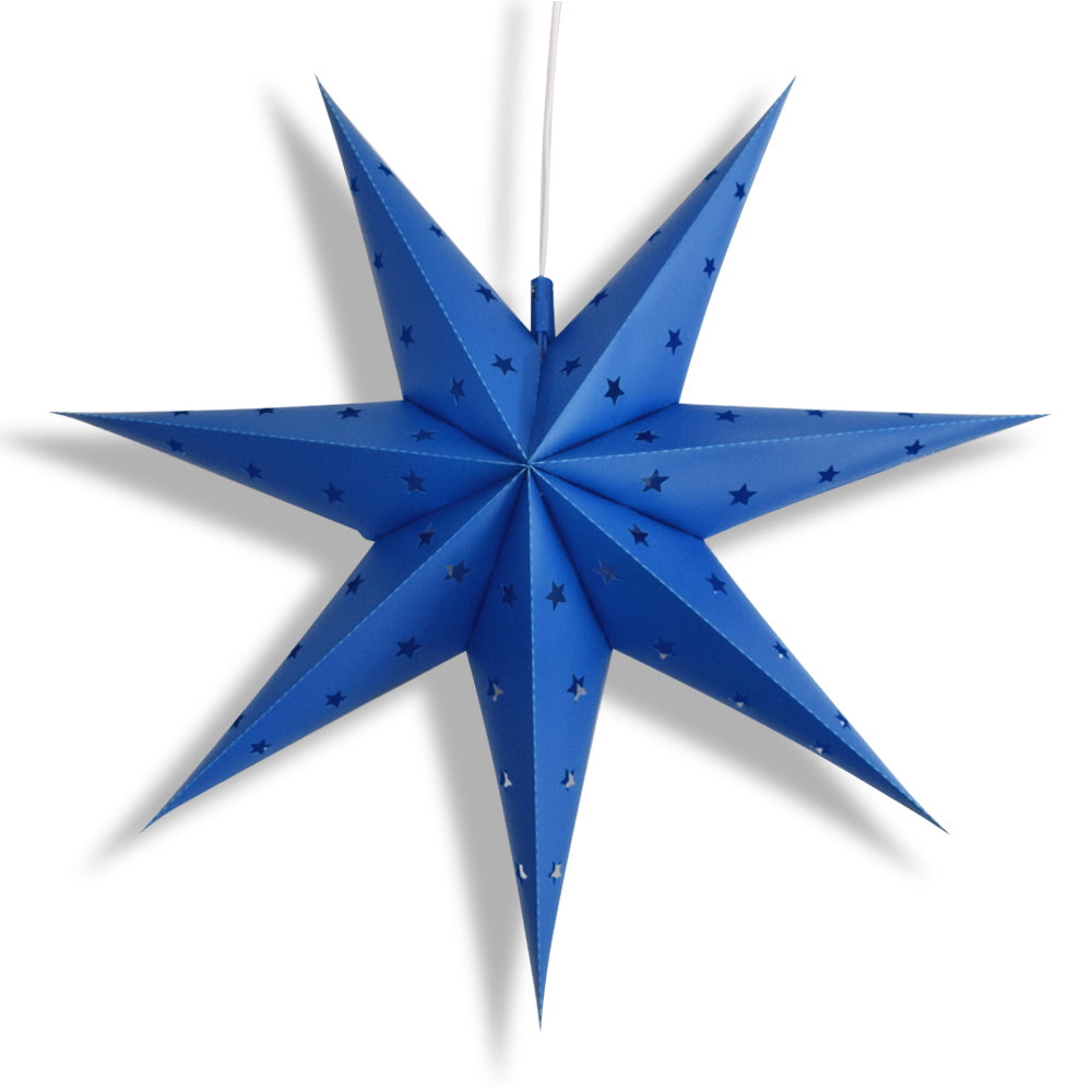 24 Pack Dark Blue 7-Point Weatherproof Star Lanterns - Outdoor Hanging Decorative Lights for Patio, Garden, and Holiday Decorations