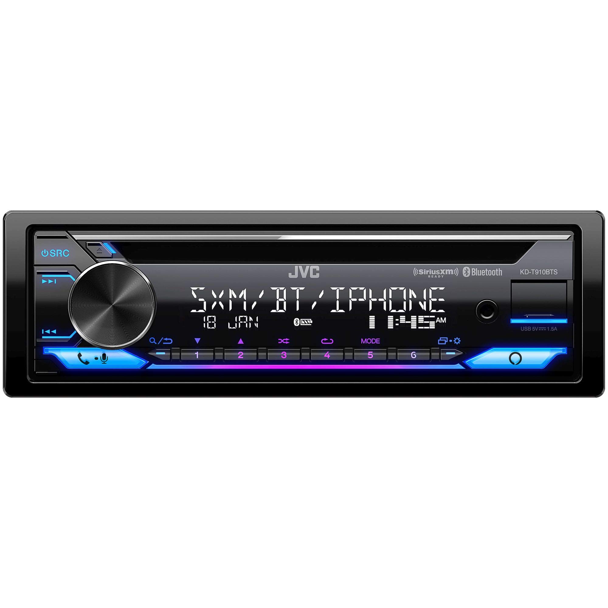 JVC KD-T910BTS Bluetooth Car Stereo with CD Player, Front USB, AUX Input, Amazon Alexa & SiriusXM Ready - Includes Two Pairs of JVC 6.5