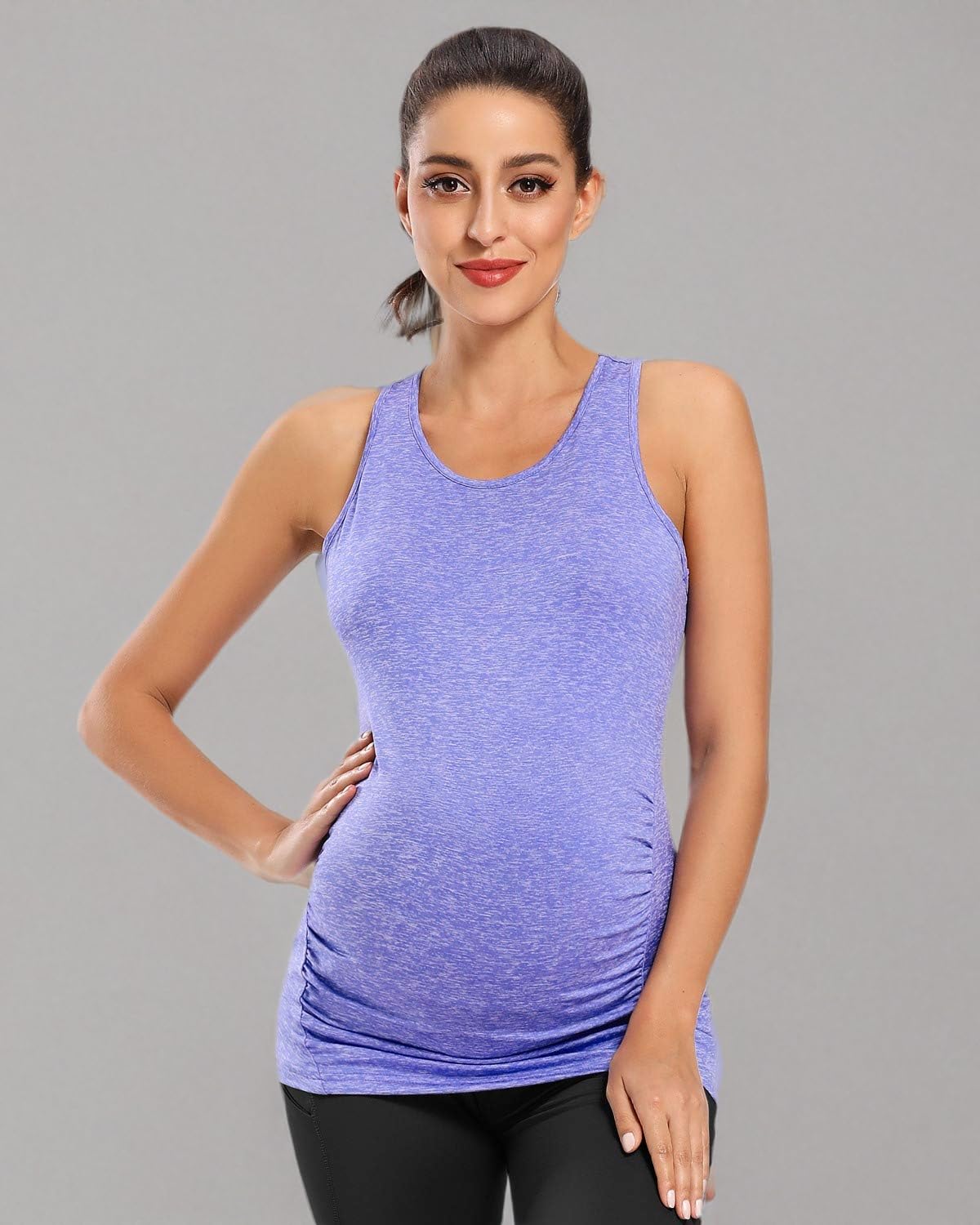 Glampunch 3PCS Maternity Yoga Tops - Sleeveless Racerback Workout Shirts for Pregnant Women | Breathable Athletic Maternity Tank Tops | Perfect for Yoga, Gym & Daily Wear During Pregnancy