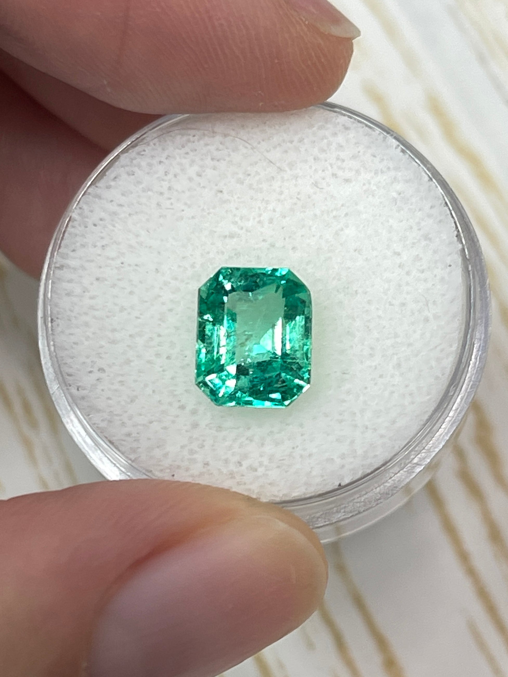 2.26 Carat 9x7mm Crystalline Yellowish Green Natural Loose Colombian Emerald - Emerald Cut Gemstone for Jewelry Making, Engagement Rings & Luxury Gifts