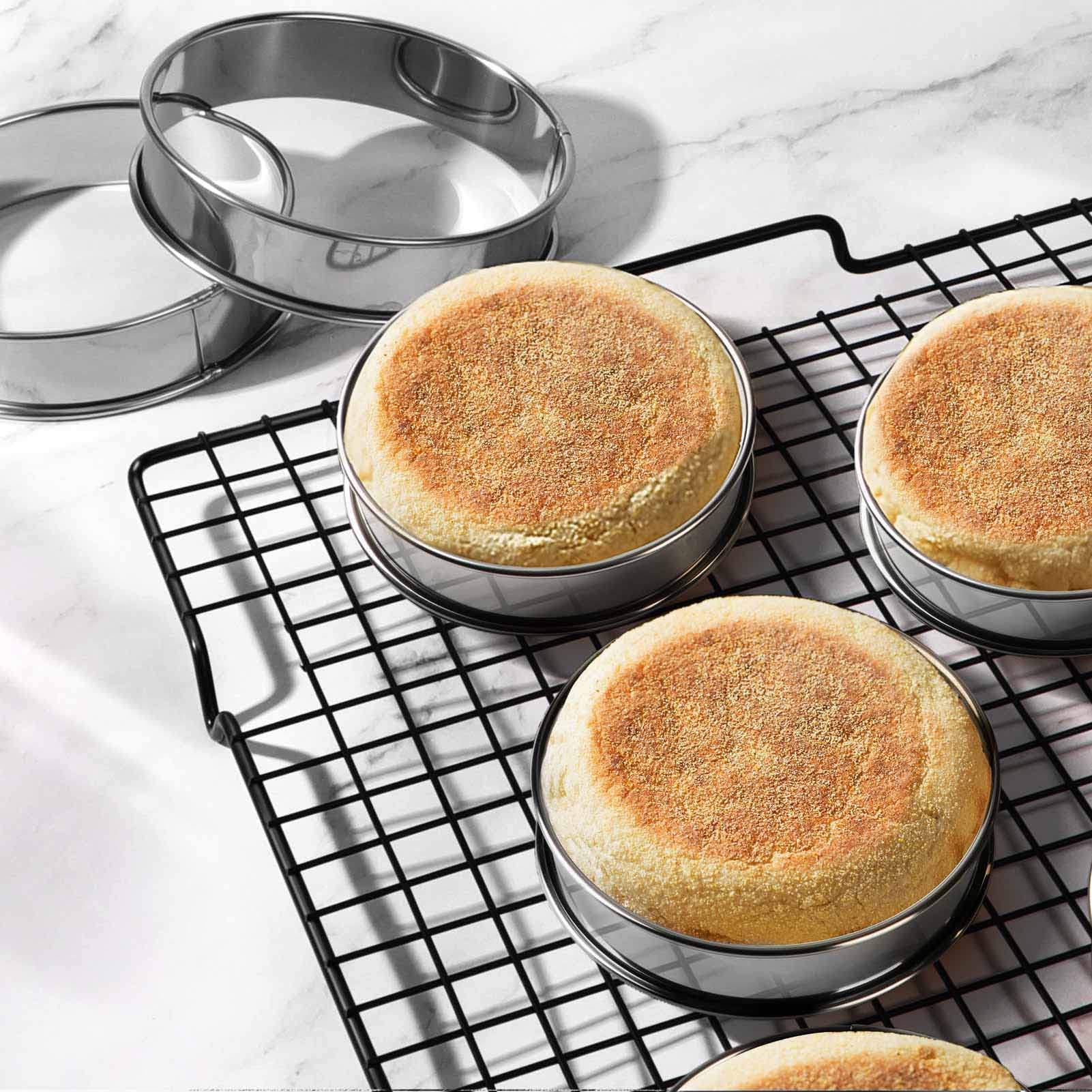 FANGSUN 4-Inch Stainless Steel Crumpet Rings & English Muffin Rings - Nonstick Baking Tart Rings, Double Rolled Pastry Mold for Griddle Cooking - Perfect for Homemade Muffins, Pancakes, Eggs & Desserts