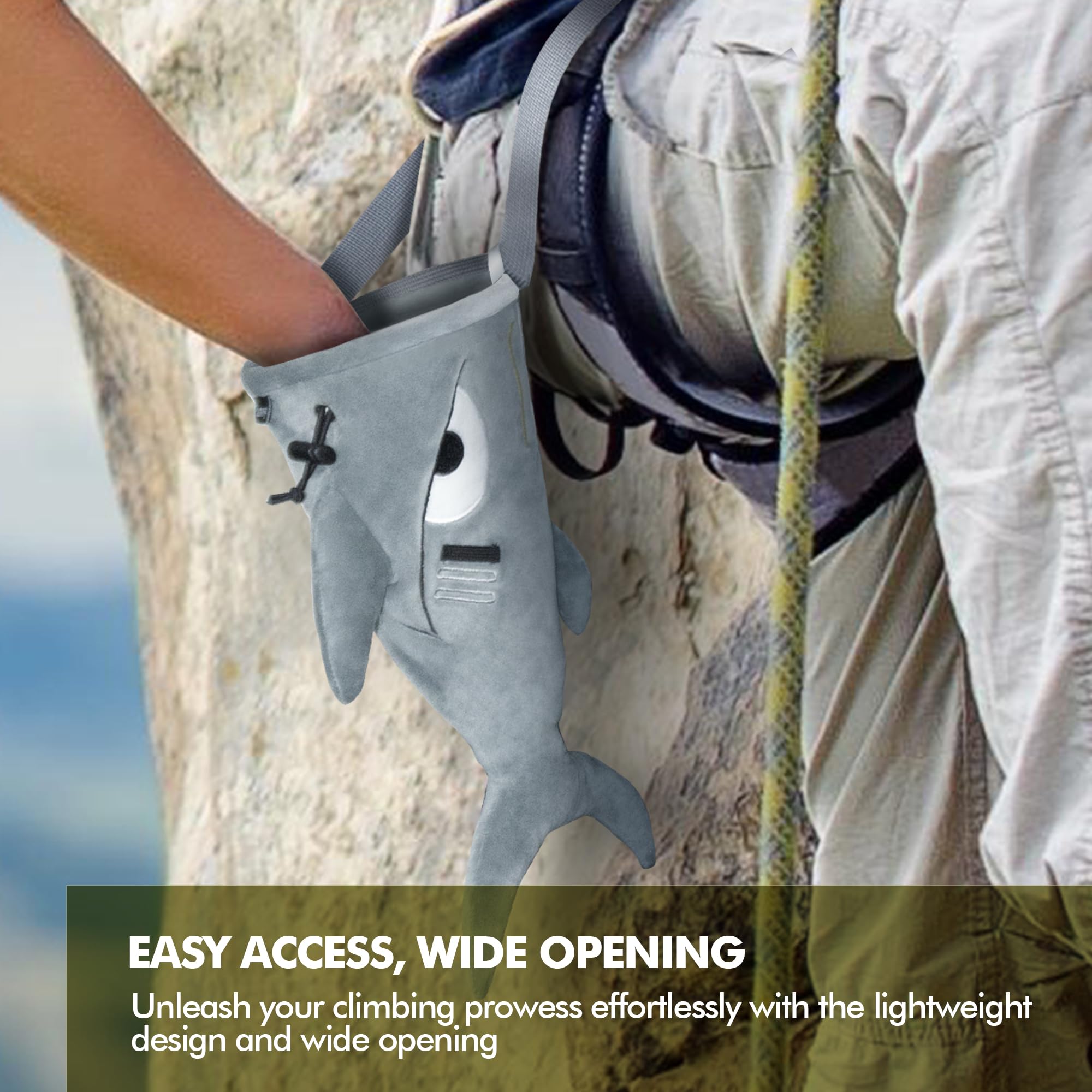 Shark Chalk Bag for Rock Climbing - Animal Adventure Edition | Chalk Pouch for Gym Training & Bouldering | Perfect Sports Gift for Adults, Kids & Teens (Gray) | Ideal for Indoor Climbing Gyms & Outdoor Adventures