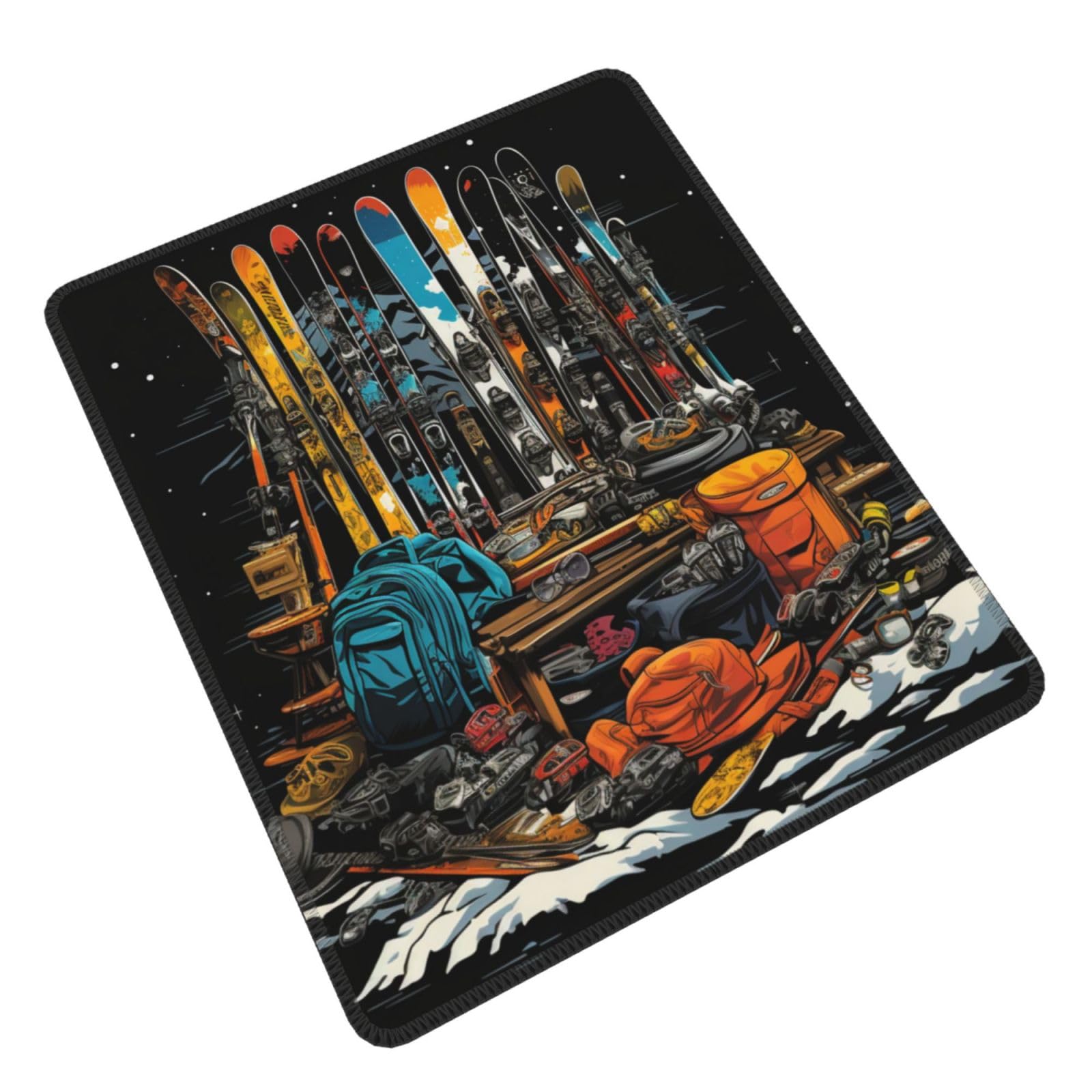 Premium Black Skis Mouse Pad - Durable Soft Waterproof Non-Slip Rubber Leather Gaming Mouse Mat with Stitched Edge (7.9
