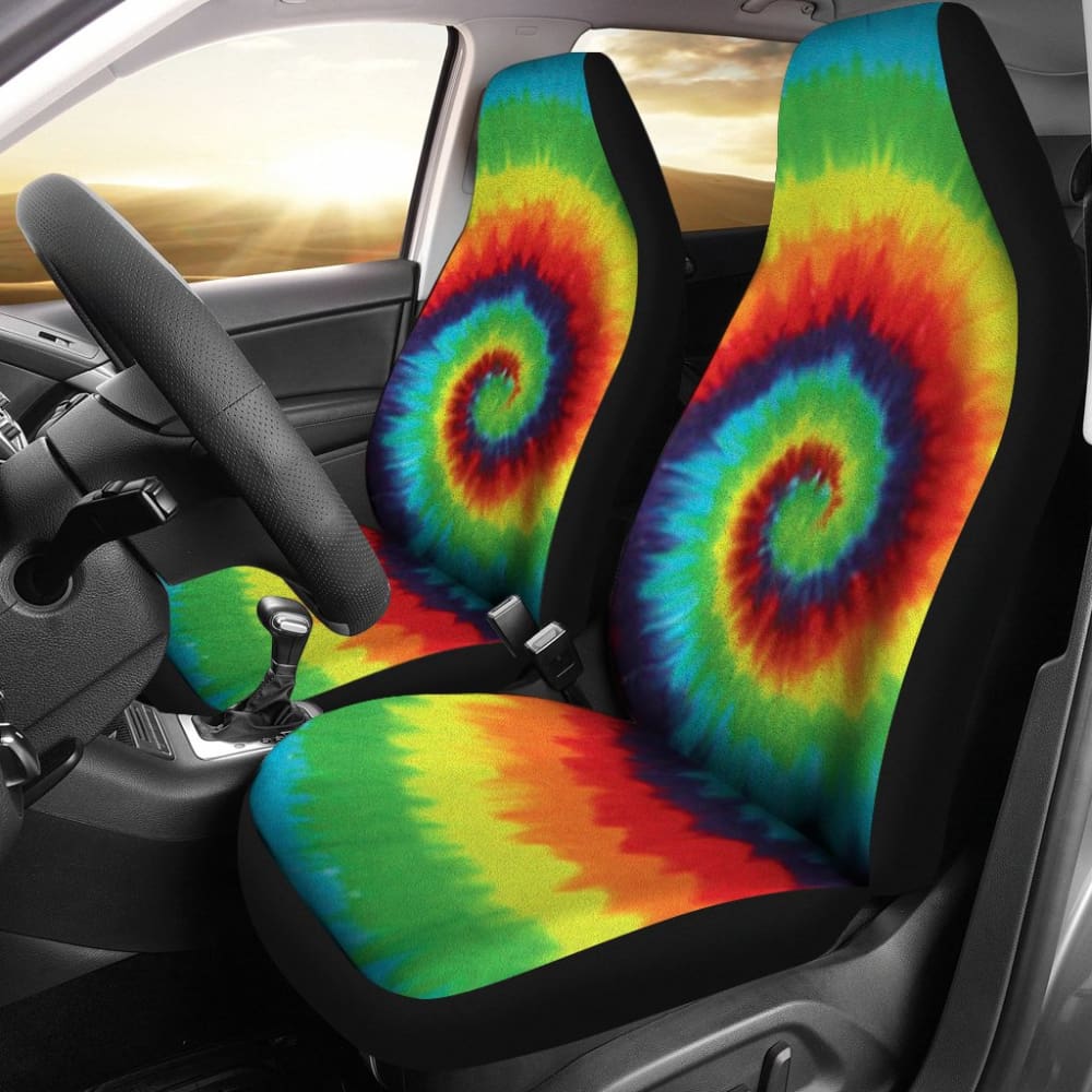 Abstract Tie Dye Rainbow Car Seat Covers - Waterproof & Non-Slip Universal Fit for Cars, SUVs, Trucks - Vibrant Bohemian Style Interior Decor for Road Trips & Daily Commute
