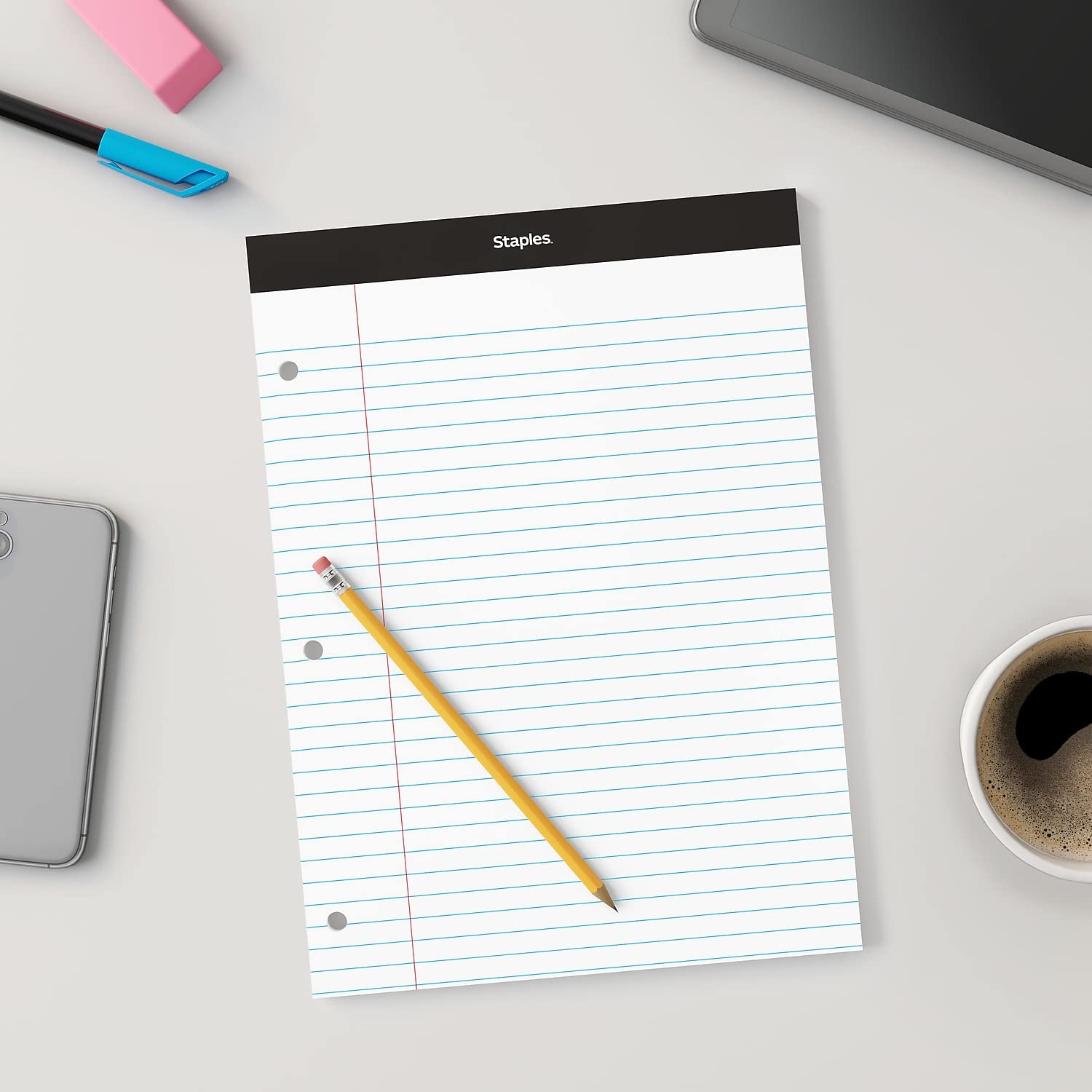 Staples 478900 Double Pad Notepads - 8.5x11.75 Inches, White Paper, 100 Sheets per Pad, 6 Pads per Pack - Perfect for Office, School & Home Note Taking