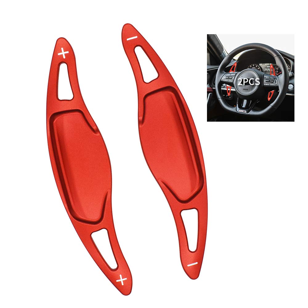 SANRILY Red Steering Wheel Shift Paddle Shifter Extension Kit for Kia Stinger CK K8 2018-2020 - CNC Billet Aluminum Sport Shift Paddles Replacement - Enhance Driving Performance for Racing & Sport Mode