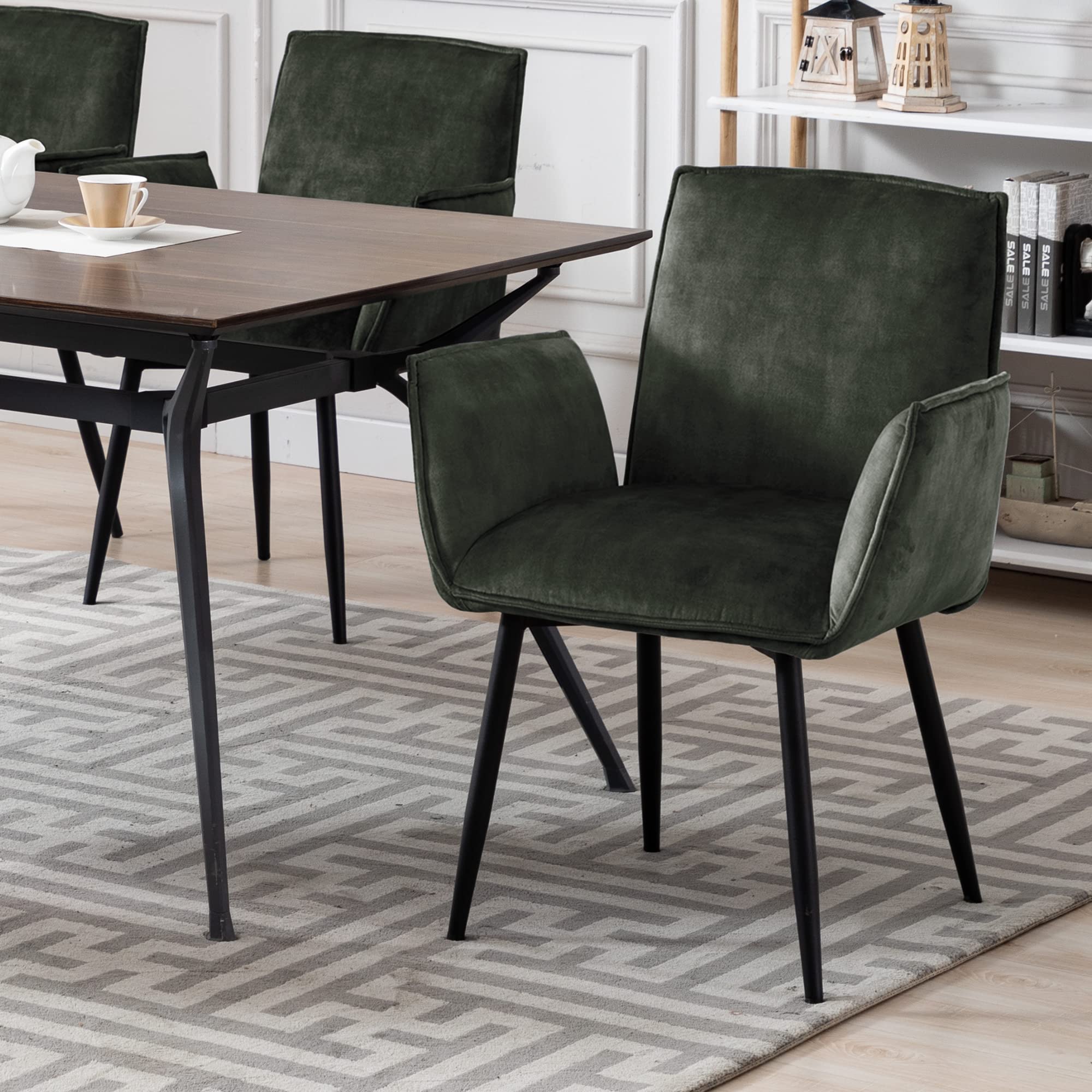 DUHOME Velvet Accent Chair - Modern Office Desk Chair, Dining Chair, Living Room & Bedroom Seating in Green | Perfect for Home Office, Study, Lounge & Guest Room Decor