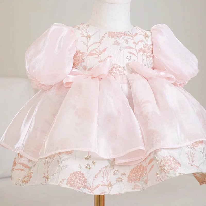 Elegant Baby Pink Puff Sleeve Princess Dress for Girls - Toddler Birthday Party Costume & Photo Shoot Outfit - Perfect for Birthday Celebrations, Pageants, and Special Occasions