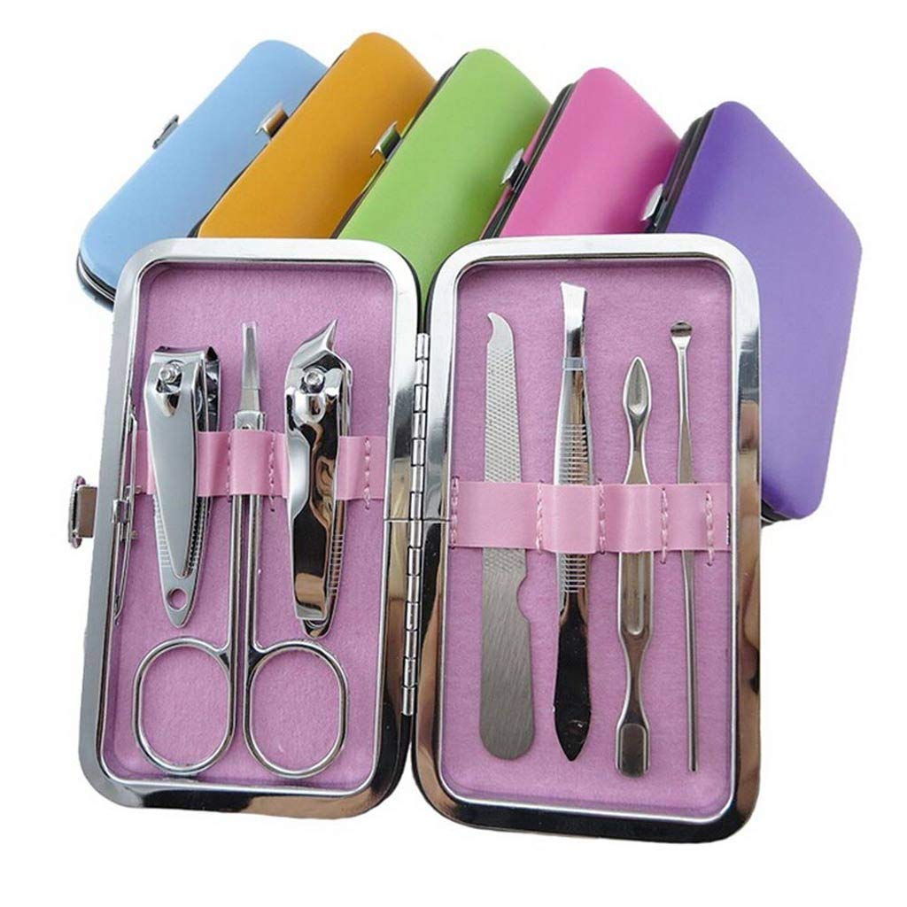 7-Piece Stainless Steel Manicure & Pedicure Set - Portable Travel Nail Clippers Kit with Nail Cutter Tools (Random Colors) | Perfect for Home, Salon, Travel & Hygiene Care