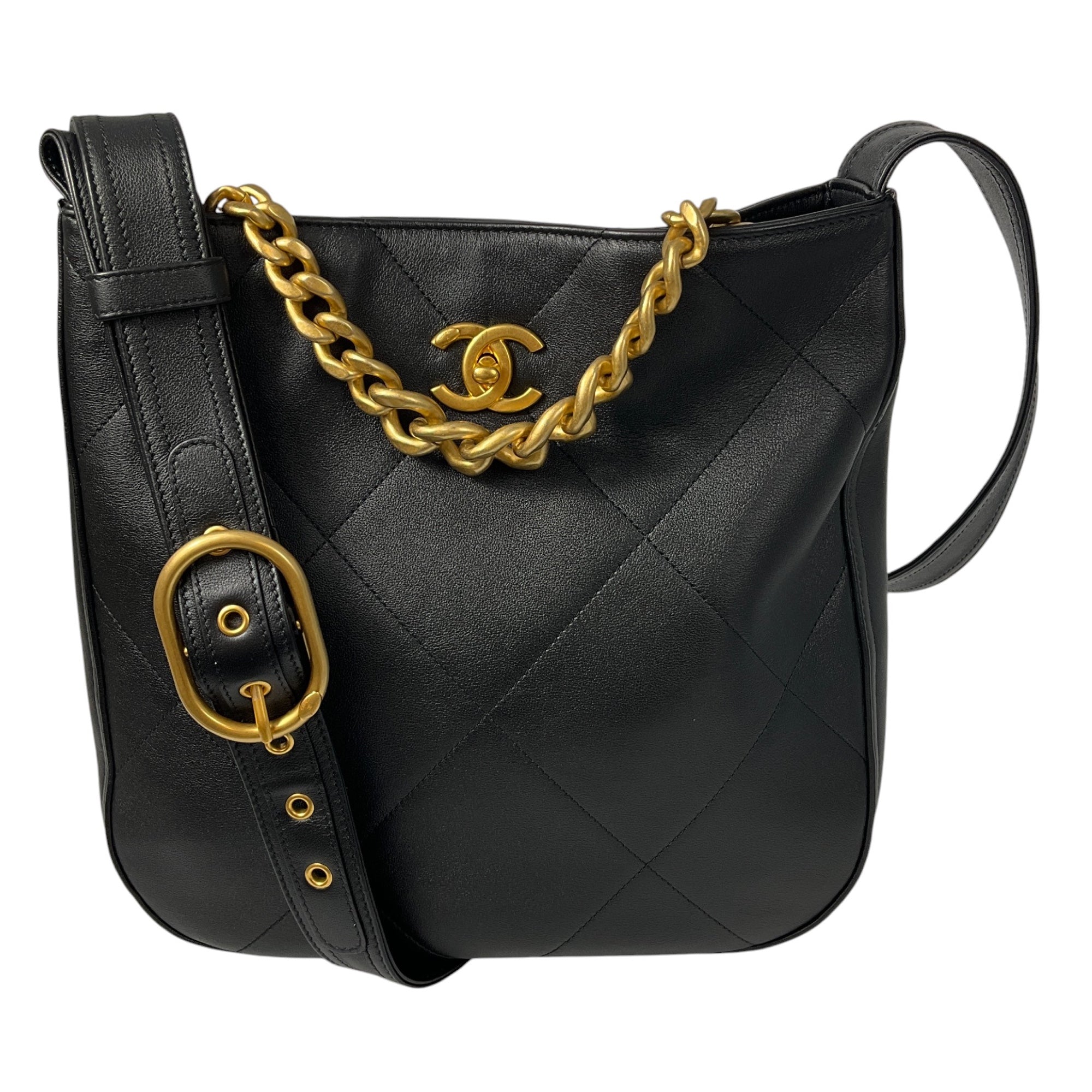 Chanel 2021 Black Gold Chain Quilted Lambskin Leather Shoulder Bag - Luxury Designer Handbag for Women, Perfect for Evening Parties, Date Nights & Special Occasions