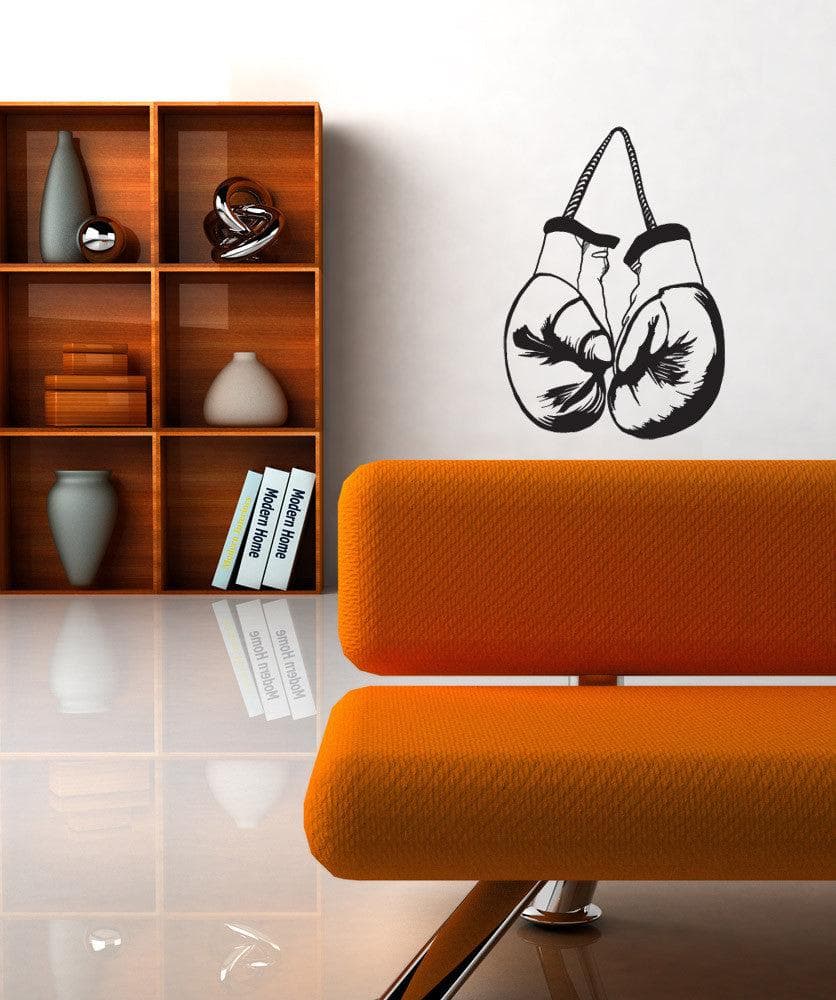 Premium Vinyl Wall Decal Sticker - Hanging Boxing Gloves Design #OS_MB1026 | Perfect for Home Gym, Sports Room & Man Cave Decor