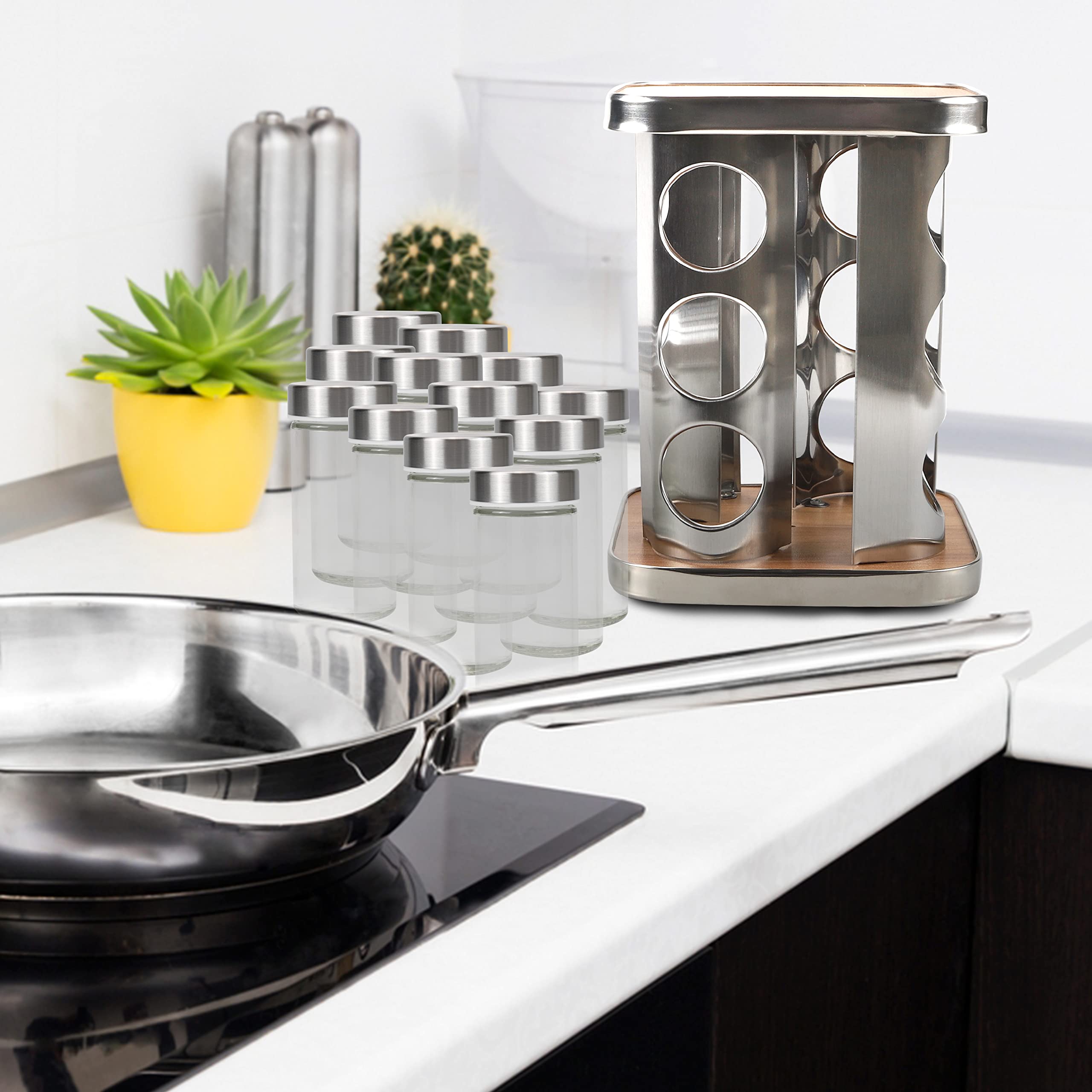 Stainless Steel Rotating Spice Rack Organizer - 12 Jar Countertop Spice Carousel Tower for Kitchen, Cabinet & Pantry Storage - Perfect for Cooking, Baking & Organizing Spices