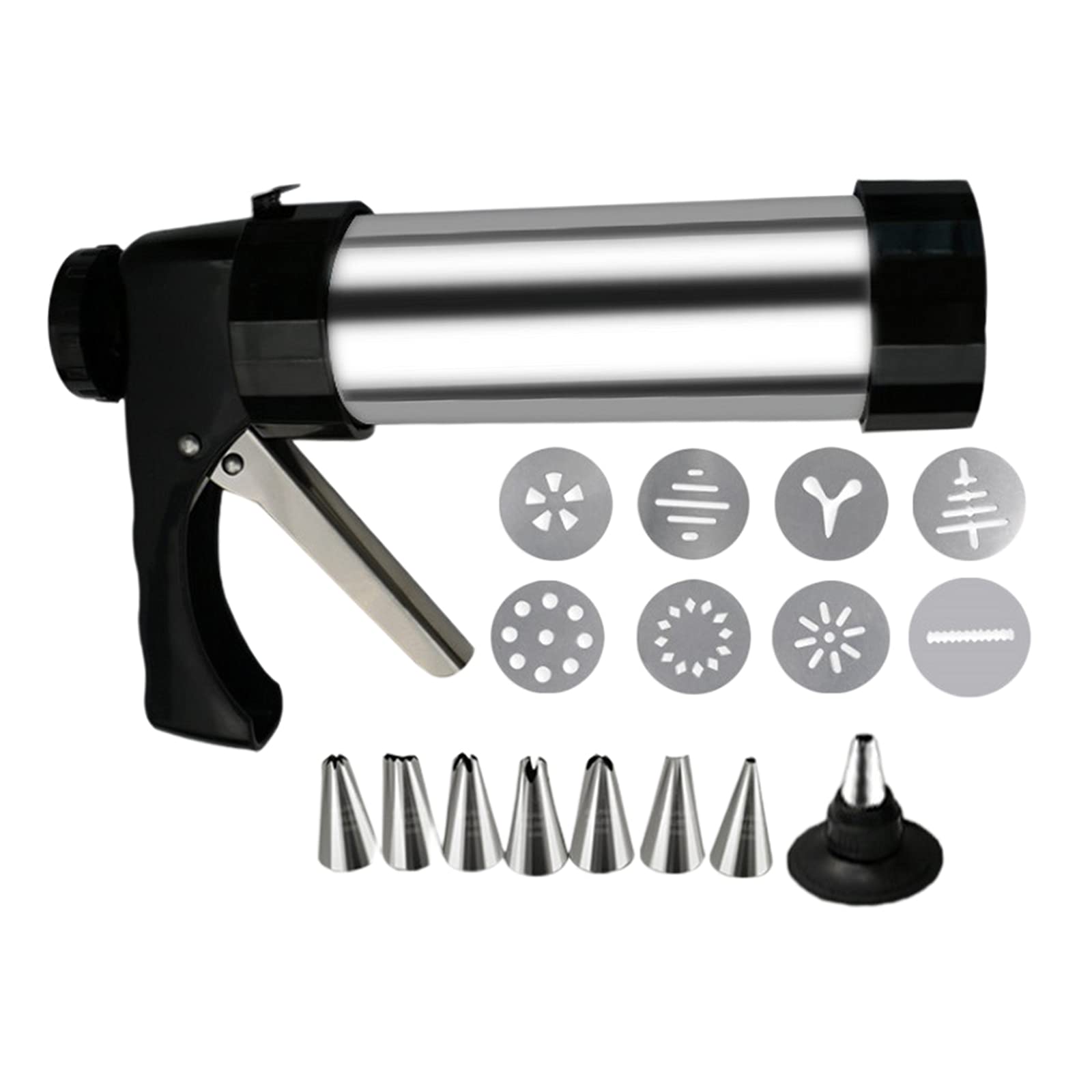FAKEME Cookie Press with 8 Shaped Discs & 8 Nozzles - Stainless Steel Biscuit Maker for DIY Cookies, Pastry, and Desserts - Perfect for Holiday Baking, Party Treats, and Family Fun