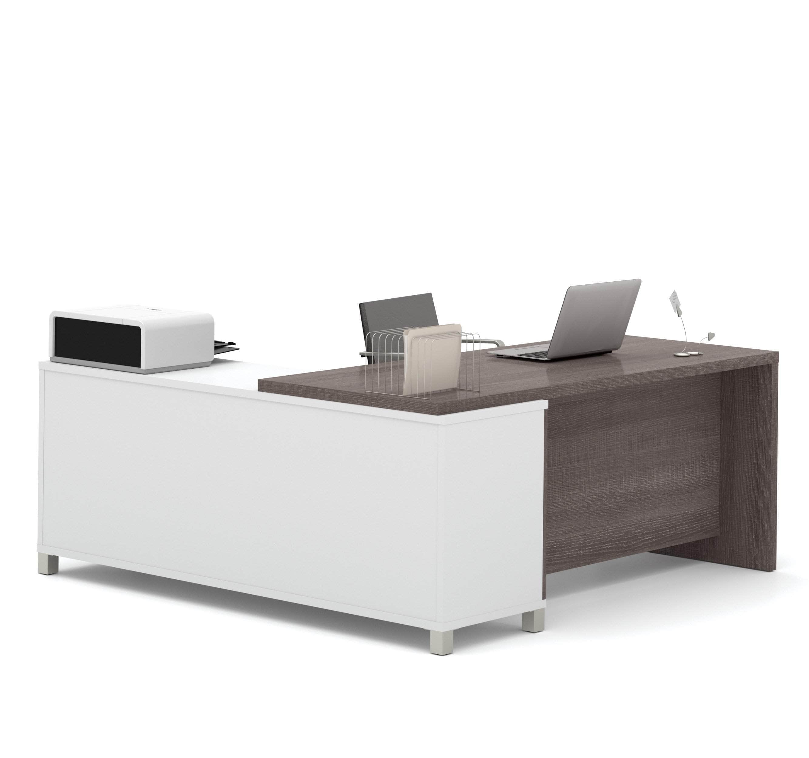 Modern L-Shaped Desk with Bark Grey & White Finish - Home Office Workstation for Small Spaces, Gaming & Study Setup