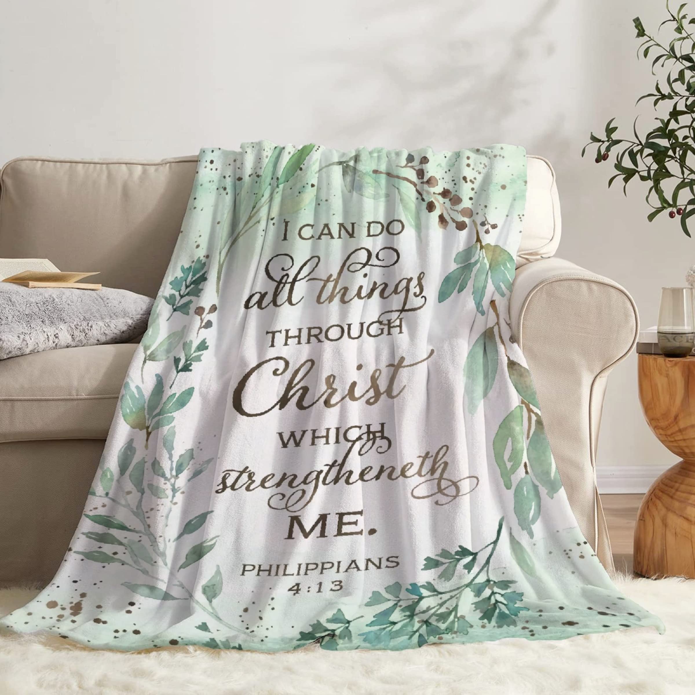 Todeyya Bible Verse 'I Can Do All Things' Flannel Throw Blanket - Super Soft, Lightweight & Cozy Plush Blanket for All Seasons | Perfect for Sofa, Bedroom, Travel & Air Conditioning | XL 120