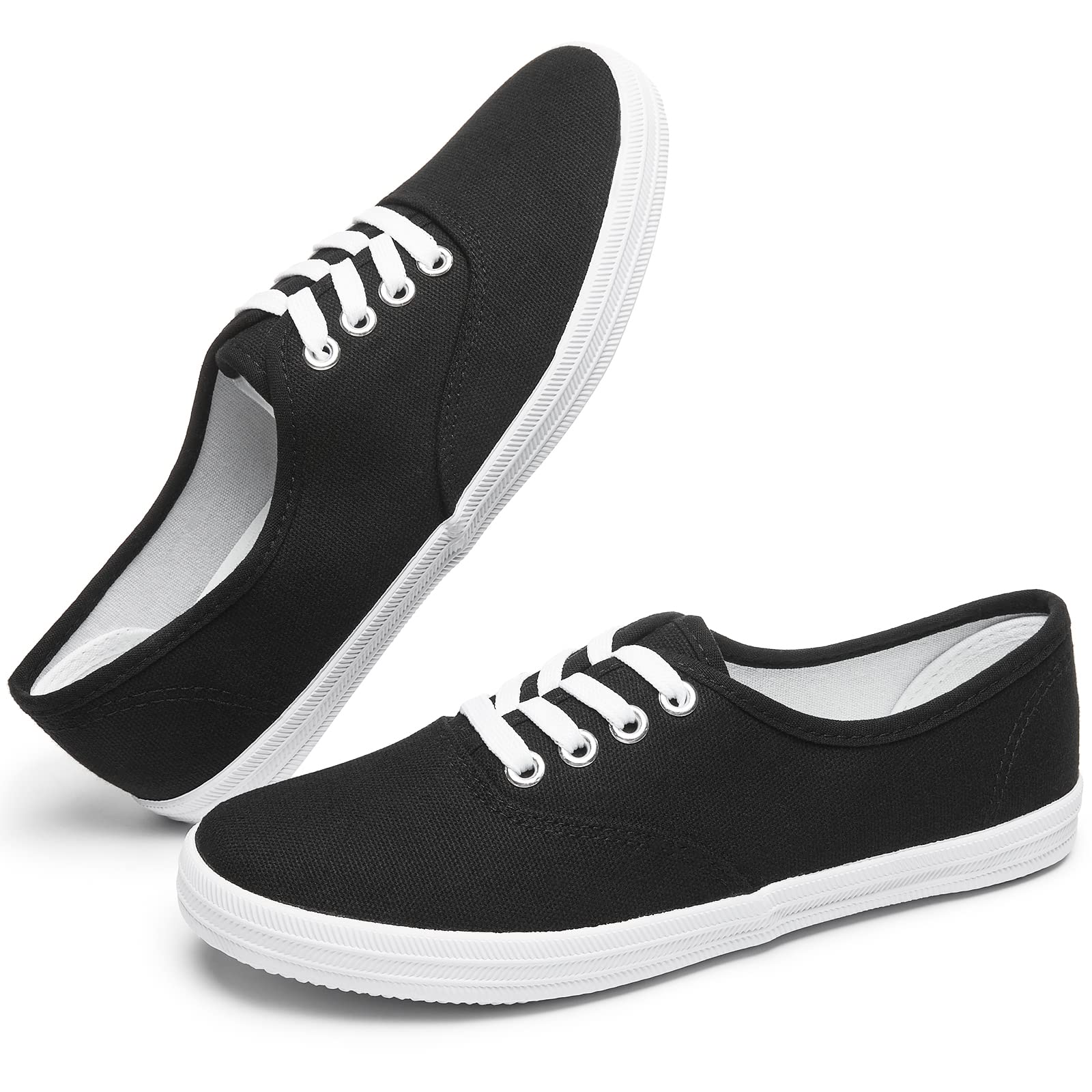 TUOPIN Women's White Canvas Sneakers - Low Top Lace-Up Casual Shoes | Lightweight Breathable Tennis Shoes for Walking, Work & Everyday Wear