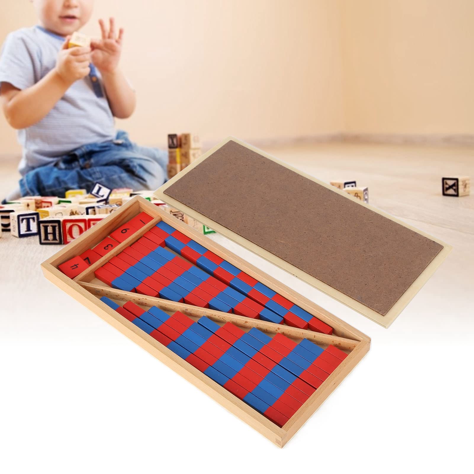 Montessori Math Toys - Cuisenaire Rods with Wooden Box, Blue Red Counting Rods & Number Tiles for Preschool Kids | Early Childhood Education, Homeschool & Classroom Learning Tools