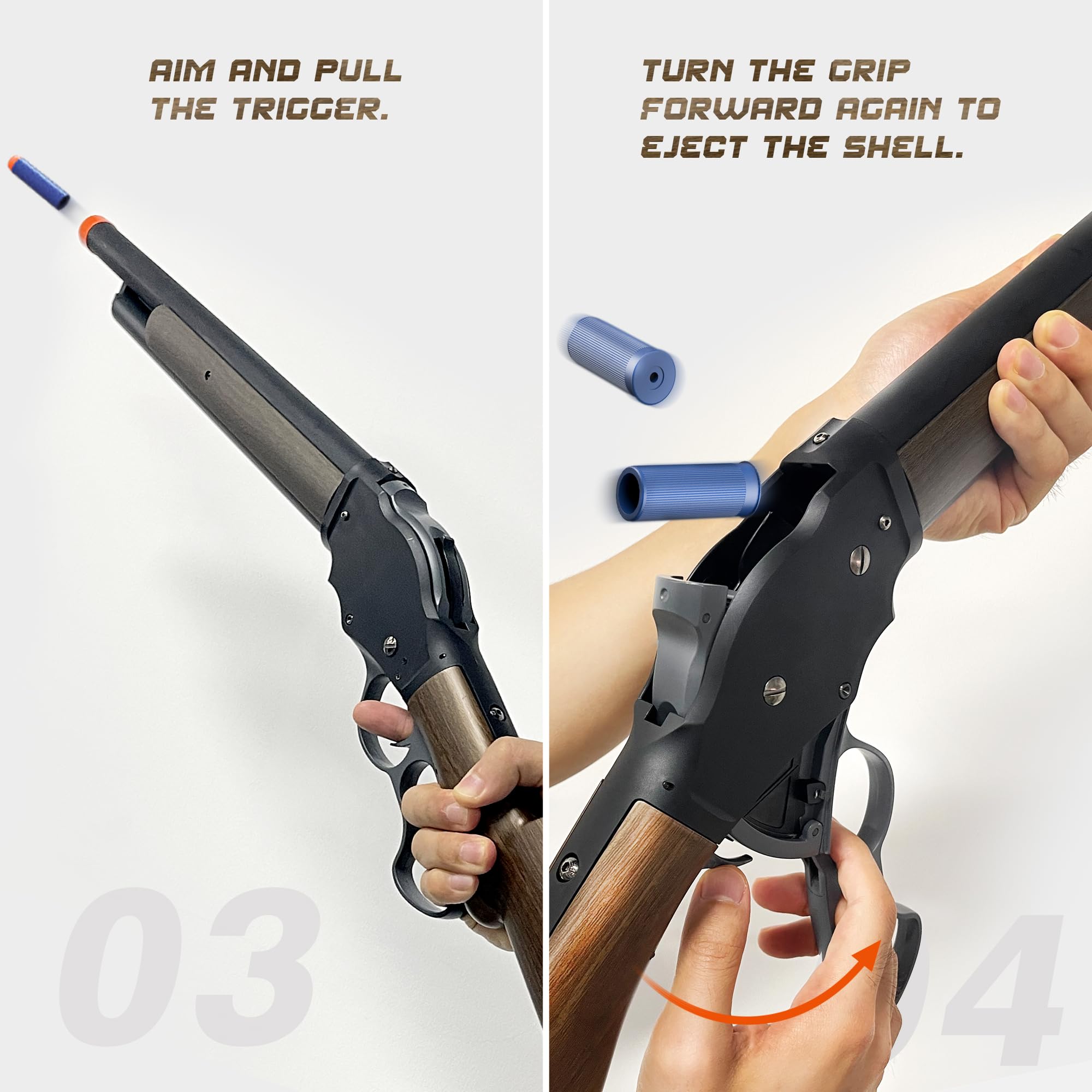 Shell Ejecting Toy Shotgun with Soft Bullets - Lever Action Design for Kids & Adults 14+ - Perfect for Outdoor Play, Nerf Battles & Target Practice