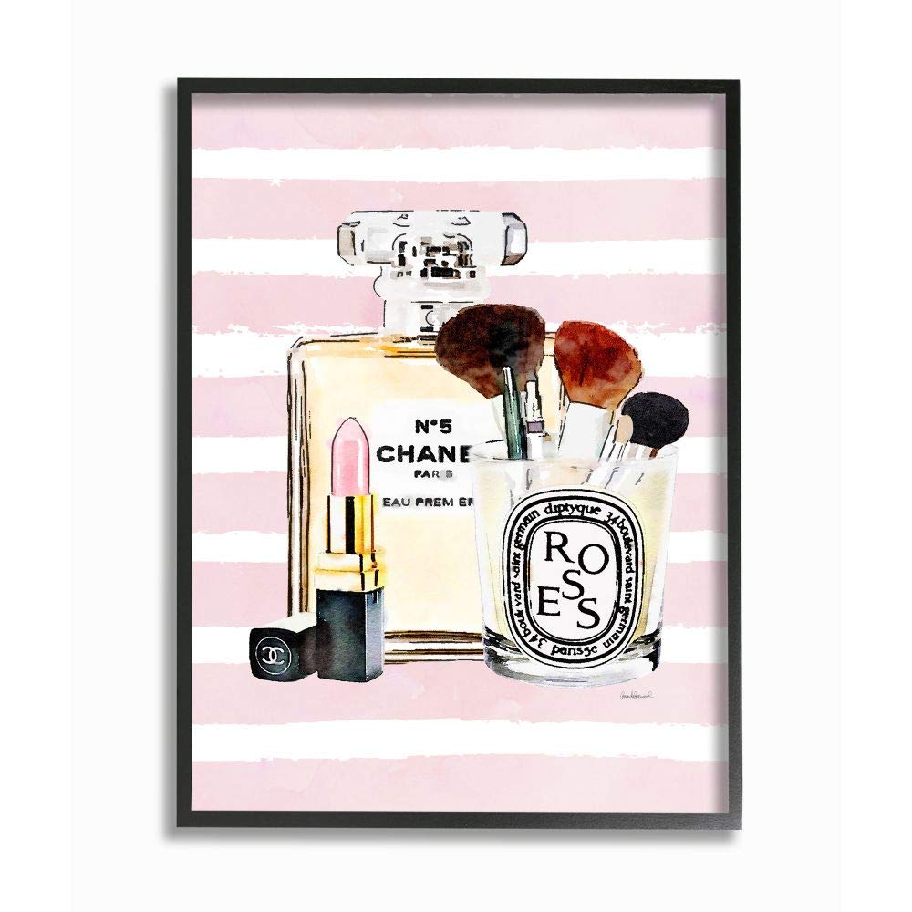 Stupell Industries High Fashion Makeup Cosmetics Wall Art with Chic Pink Stripes - 16