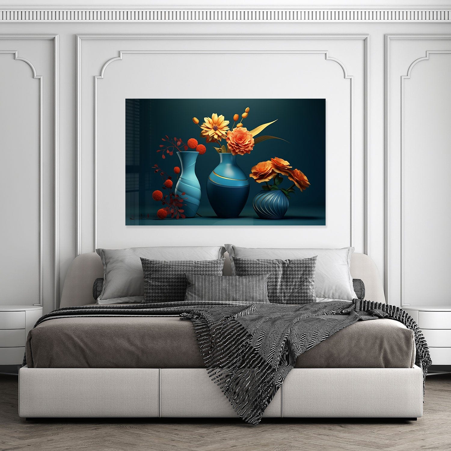 Portrait Flowers Tempered Glass Wall Art - Elegant Floral Home Decor for Living Room, Bedroom & Office - Shatterproof & Stylish