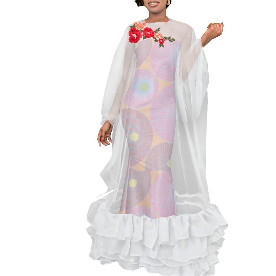 Elegant African Print Long Dress for Women - Stylish Applique Church Dress in 4XL Size 1404 | Perfect for Church Events, Weddings & Special Occasions