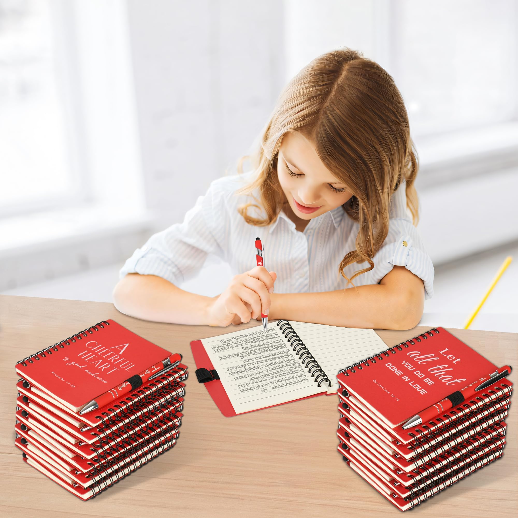 INSADA Christian Prayer Journal Spiral Notebook Set - 30 Pack Red Small Notepads (4.13”x5.43”) with Pens - Perfect for Bible Study, Church Groups & Mother's Day Gifts | Inspirational Writing, Scripture Reflection & Daily Devotion
