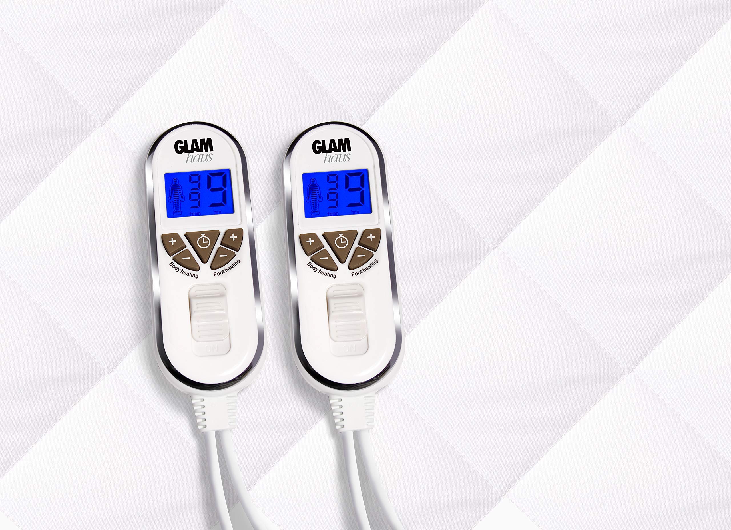 GlamHaus King Size Electric Blanket with Dual Control - Premium White Diamond Quilted Heated Mattress Pad with Elastic Skirt - 10 Heat & Timer Settings - Machine Washable - Perfect for Winter Warmth & Cozy Nights