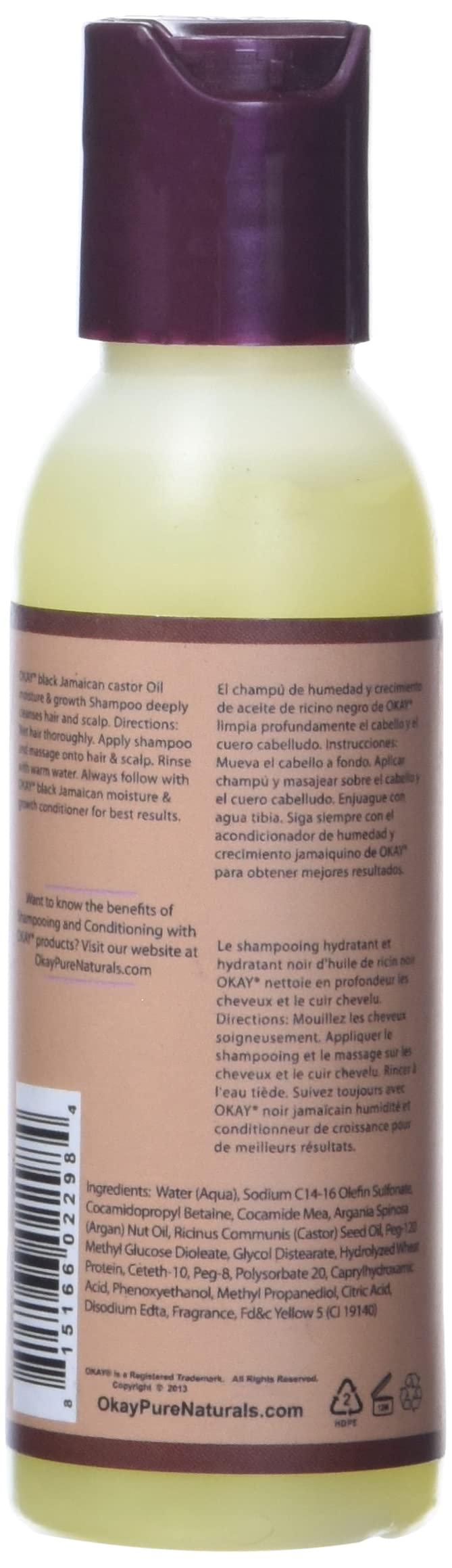 OKAY Black Jamaican Castor Oil Moisture & Growth Shampoo - 2oz (59ml) for Natural Hair Care - Promotes Hair Growth & Hydration for Dry, Damaged Hair - Perfect for Daily Use & Scalp Treatment