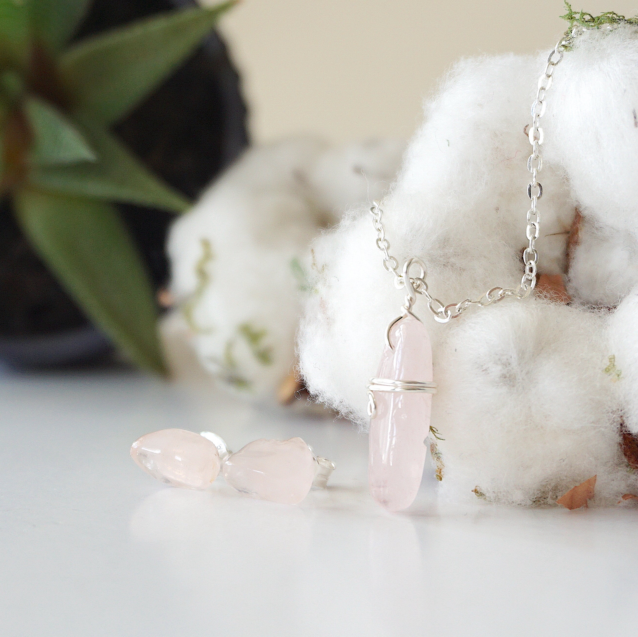 Rose Quartz Charm Set in Sterling Silver - Elegant Jewelry for Healing, Meditation & Spiritual Gifts