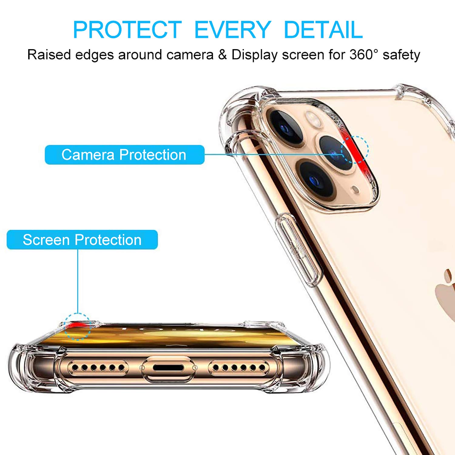 Shockproof Clear Case for iPhone 11 Pro Max (6.5 inch 2019 Model) - Crystal Clear Protective Cover with 4 Corner Bumper | Perfect for Everyday Use, Outdoor Activities & Travel Protection