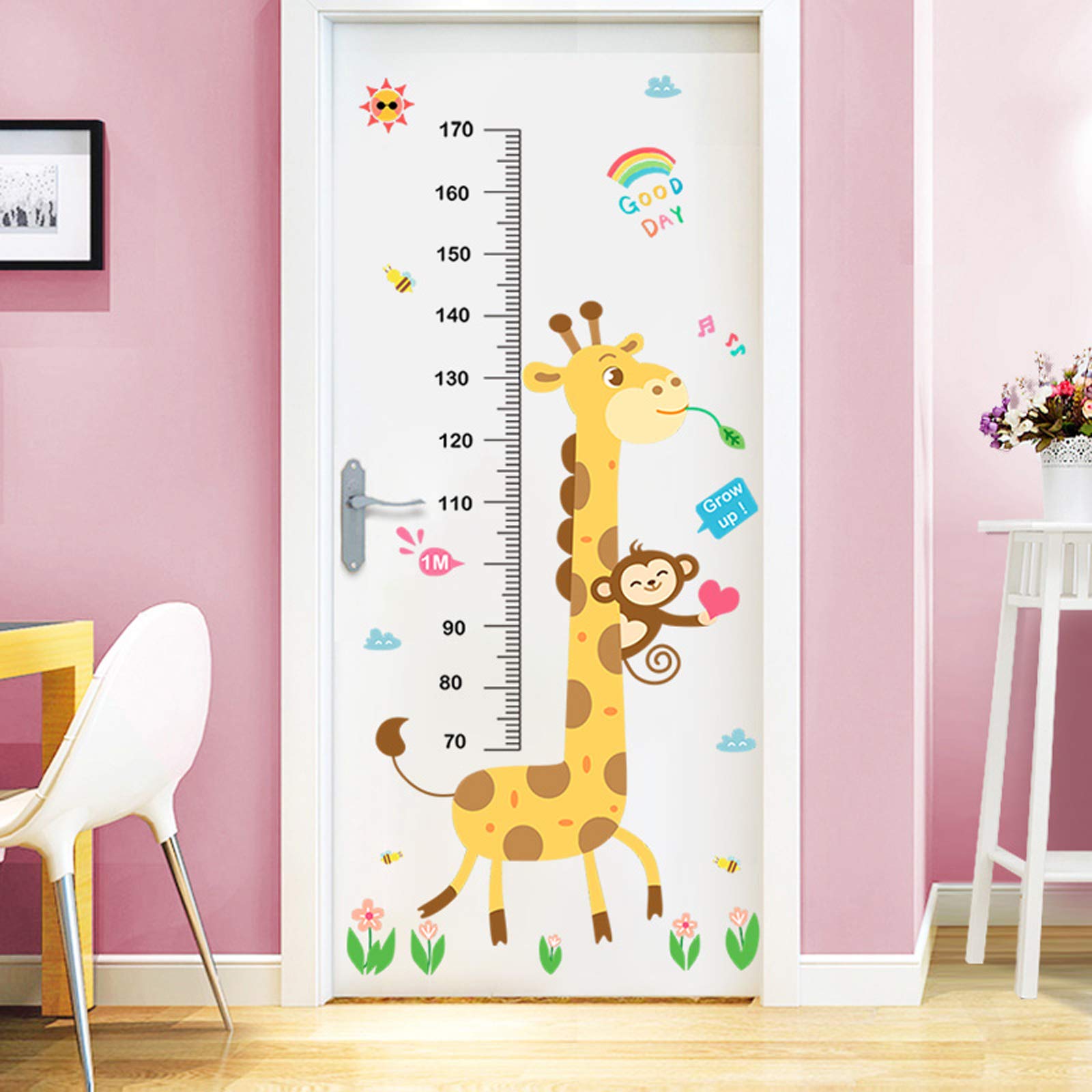 Baby Height Growth Chart Wall Sticker - Removable Kids Growth Ruler Decal for Nursery, Bedroom & Living Room - Giraffe & Monkey Design - Track Your Child's Development with Fun Wall Decor