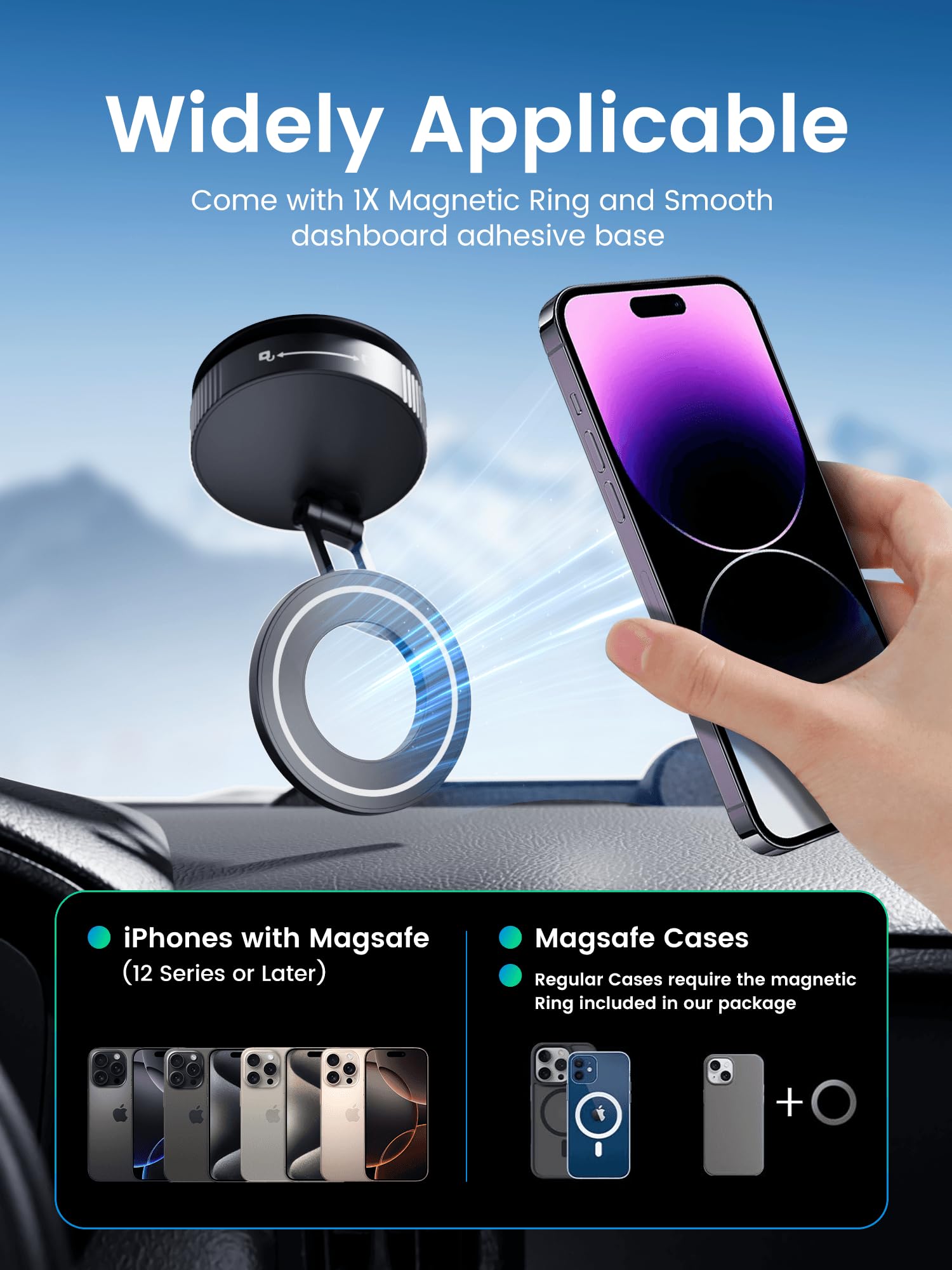 Magnetic Phone Holder for MagSafe - Foldable Metal Suction Cup Car Mount, 360° Rotatable Phone Stand Compatible with iPhone 15/14/13/12 & All Smartphones - Black | Perfect for Driving, Office & Home Use