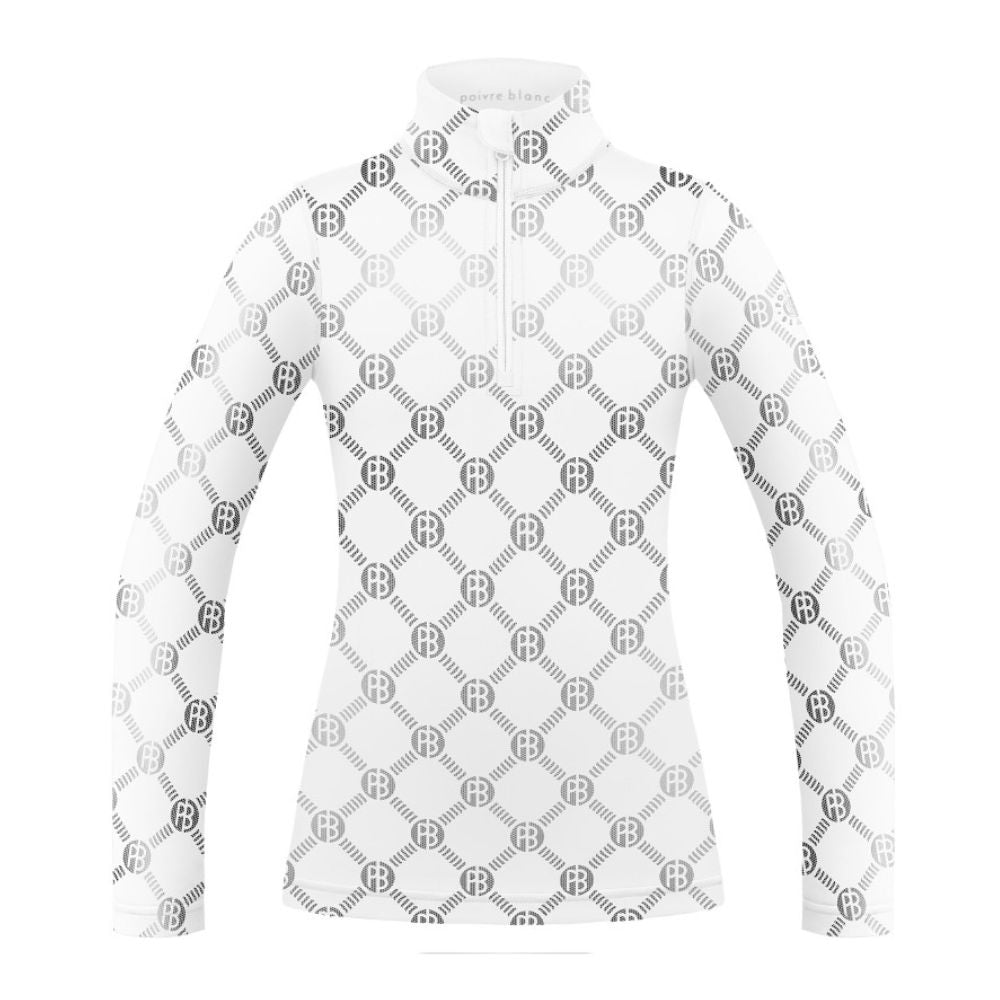 Poivre Blanc Women's Monogram Base Layer Shirt - Soft Thermal Underwear Top for Cold Weather, White | Perfect for Layering, Skiing, Hiking & Winter Sports