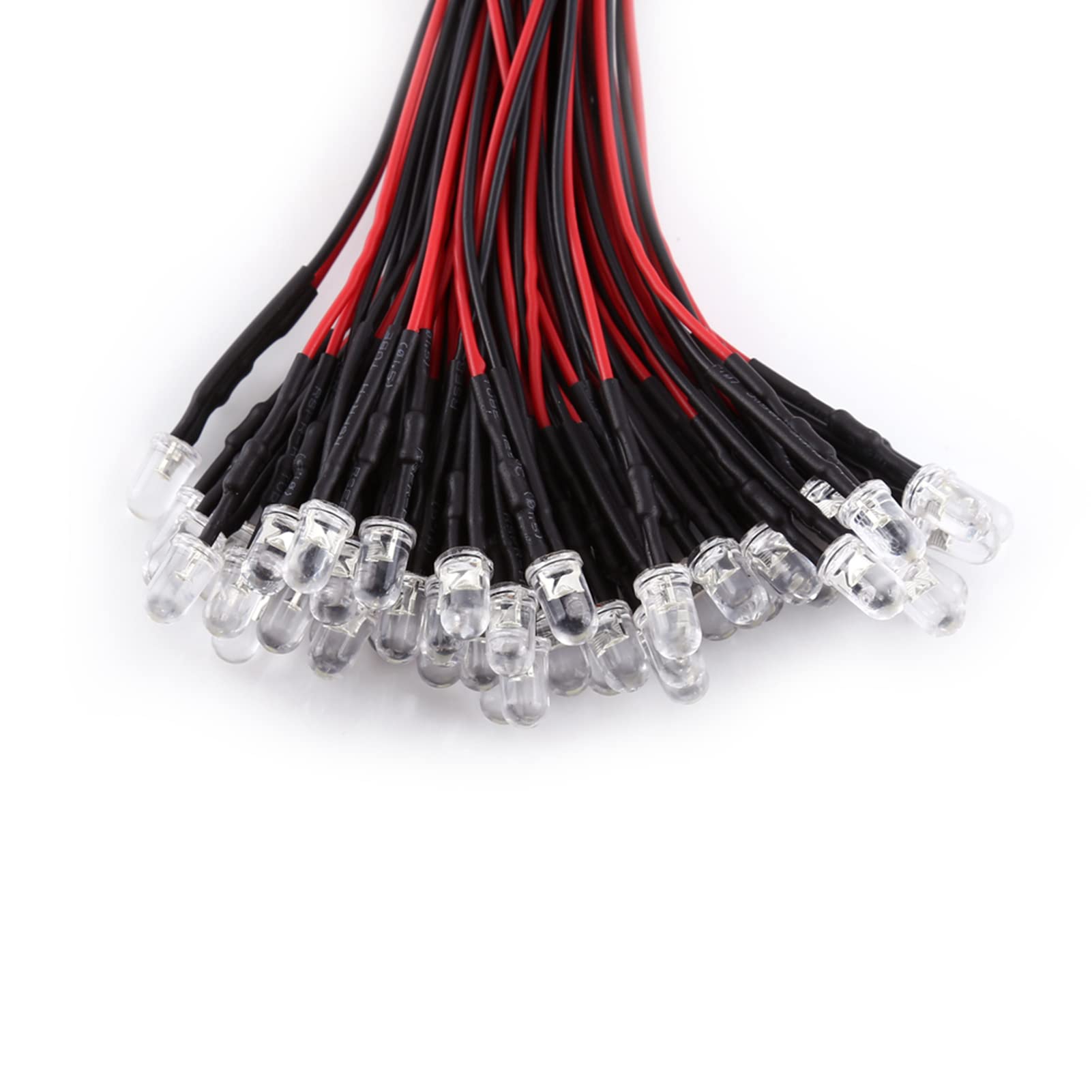 50Pcs 3mm/5mm/10mm LED Diode Lights DC 9-12V Pre-Wired Round Clear Small LED Bulbs for DIY Science Projects, Home Decor, Car Lighting, and Electronic Experiments (Red Light 5mm) - Perfect for Circuit Boards, Model Making, and Holiday Decorations