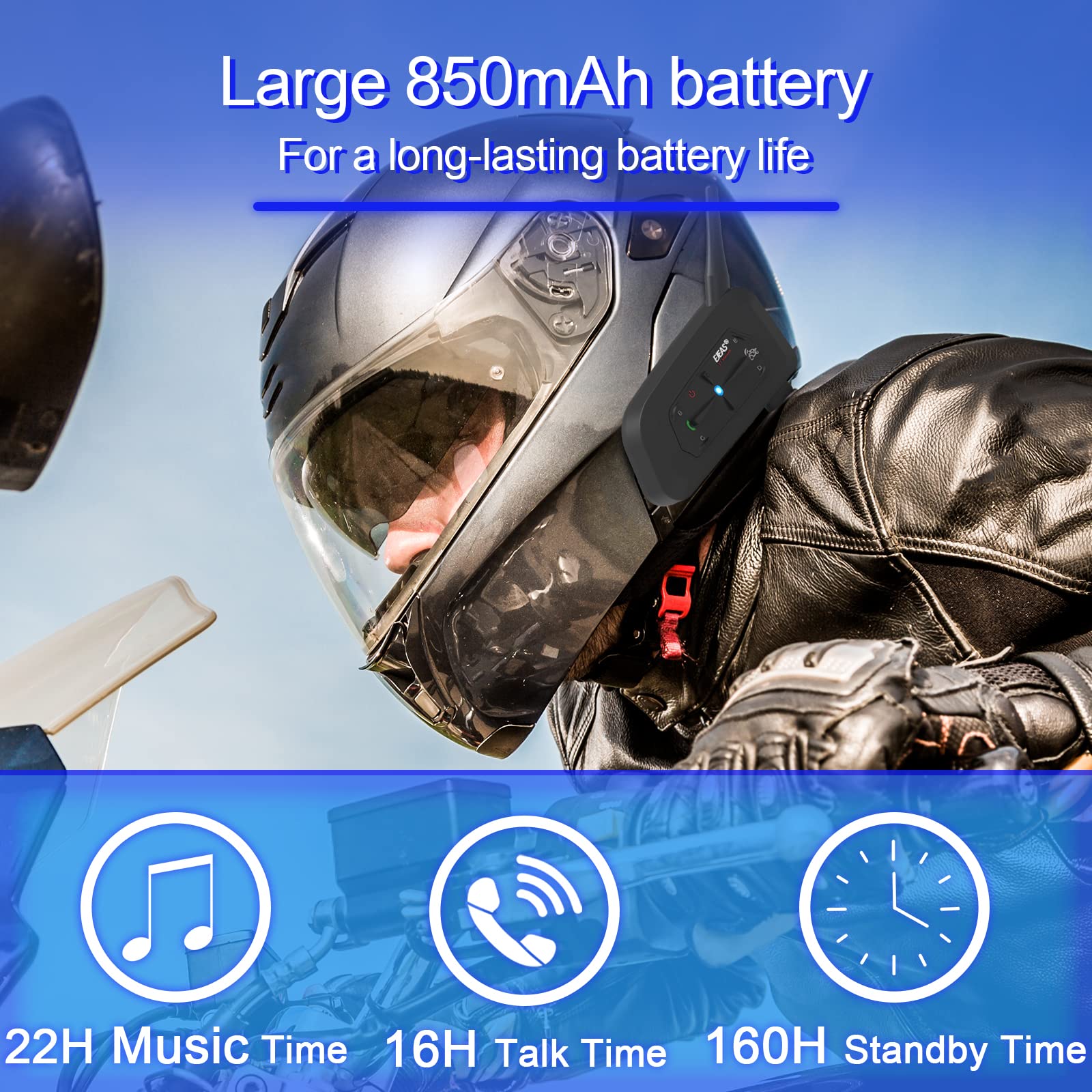 EJEAS V7 Motorcycle Bluetooth Helmet Intercom Headset - 2 Pack, Full Duplex Wireless Communication for 2 Riders, Expandable to 7 Devices - Perfect for Motorcycling, Skiing, Snowboarding & Outdoor Adventures