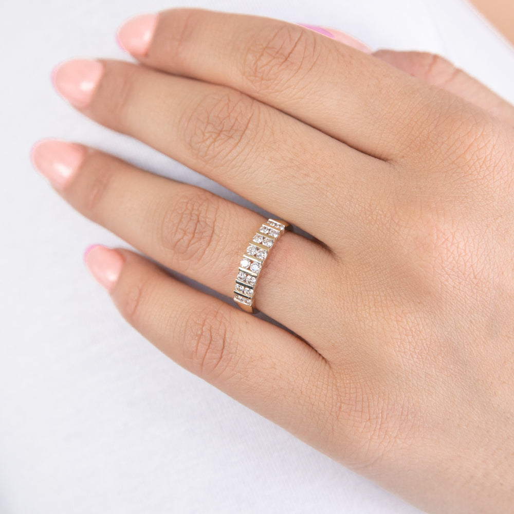 9ct Yellow Gold 1/2 Carat Double Row Channel Set Diamond Ring for Women - Elegant Wedding Band, Anniversary Gift & Engagement Jewelry - Perfect for Special Occasions & Everyday Wear