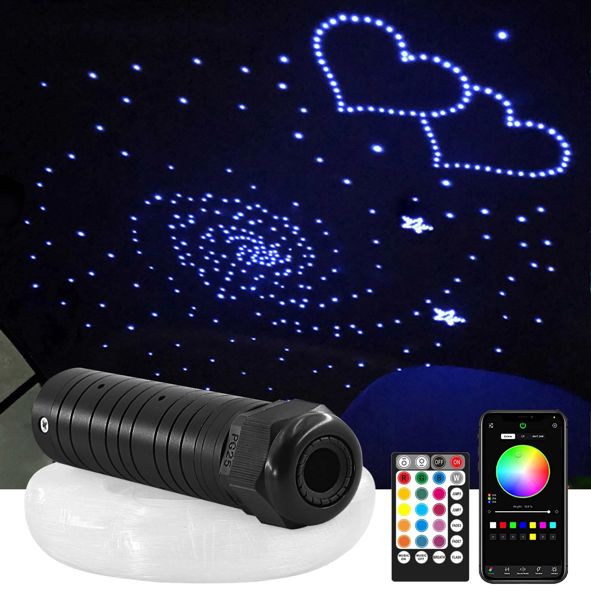 6W 500-Piece Fiber Optic Star Lights for Cars - 0.03in x 6.5ft Sound Activated Headliner Kit with APP & Remote Control | Perfect for Car Ceiling, Bedroom, and Party Decor