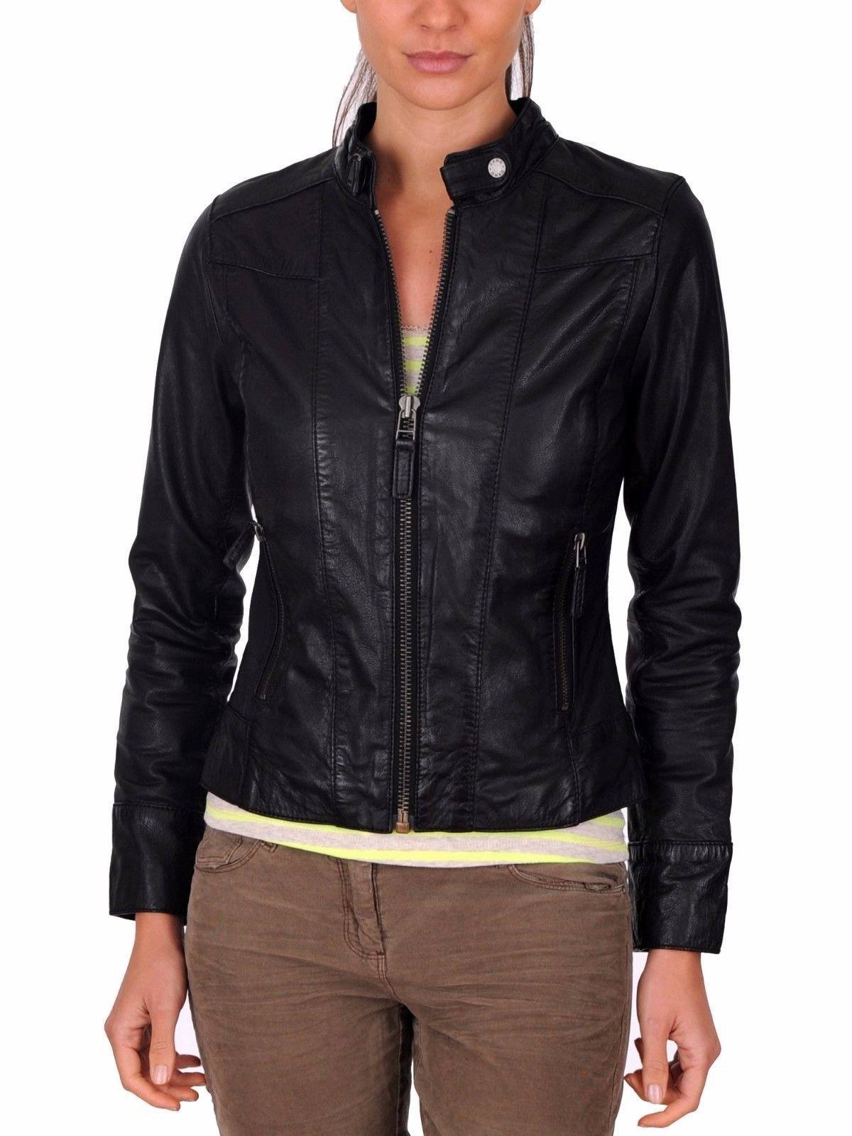 Women's Real Leather Motorcycle Jacket - Quilted Bomber Biker Jacket for Women, Stylish Black Outerwear for Riding & Casual Wear