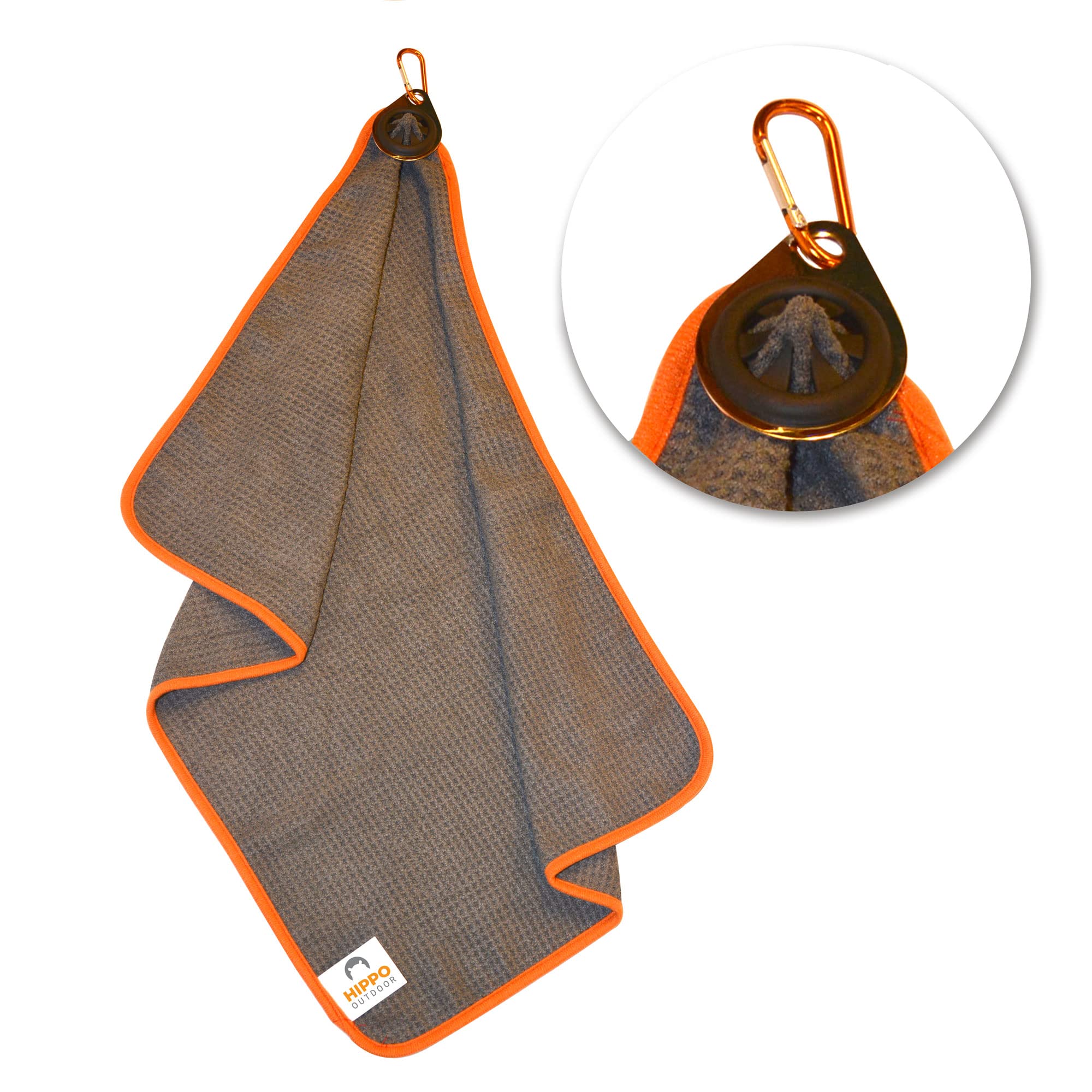 HIPPO OUTDOOR Removable Golf Towel Holder - Premium Microfiber Waffle Towel for Golf Bags | Quick Access & Equipment Care | Improve Your Golf Game | Perfect for Courses, Driving Ranges & Practice Sessions (8170)