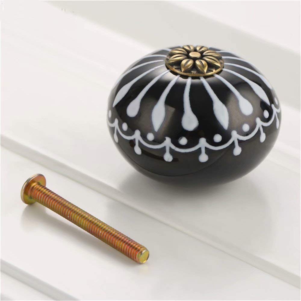 6-Piece Black Ceramic Cabinet Knobs - Round Style Cupboard Door Handles & Drawer Pulls for Kitchen, Bathroom & Furniture Upgrade